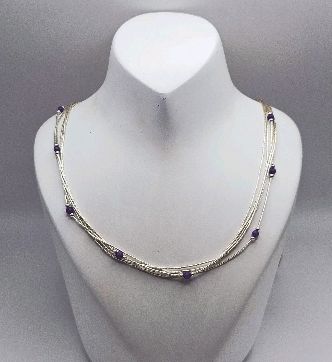 Carolyn Pollack Relios Sterling Silver Amethyst Beaded Liquid Silver Necklace
