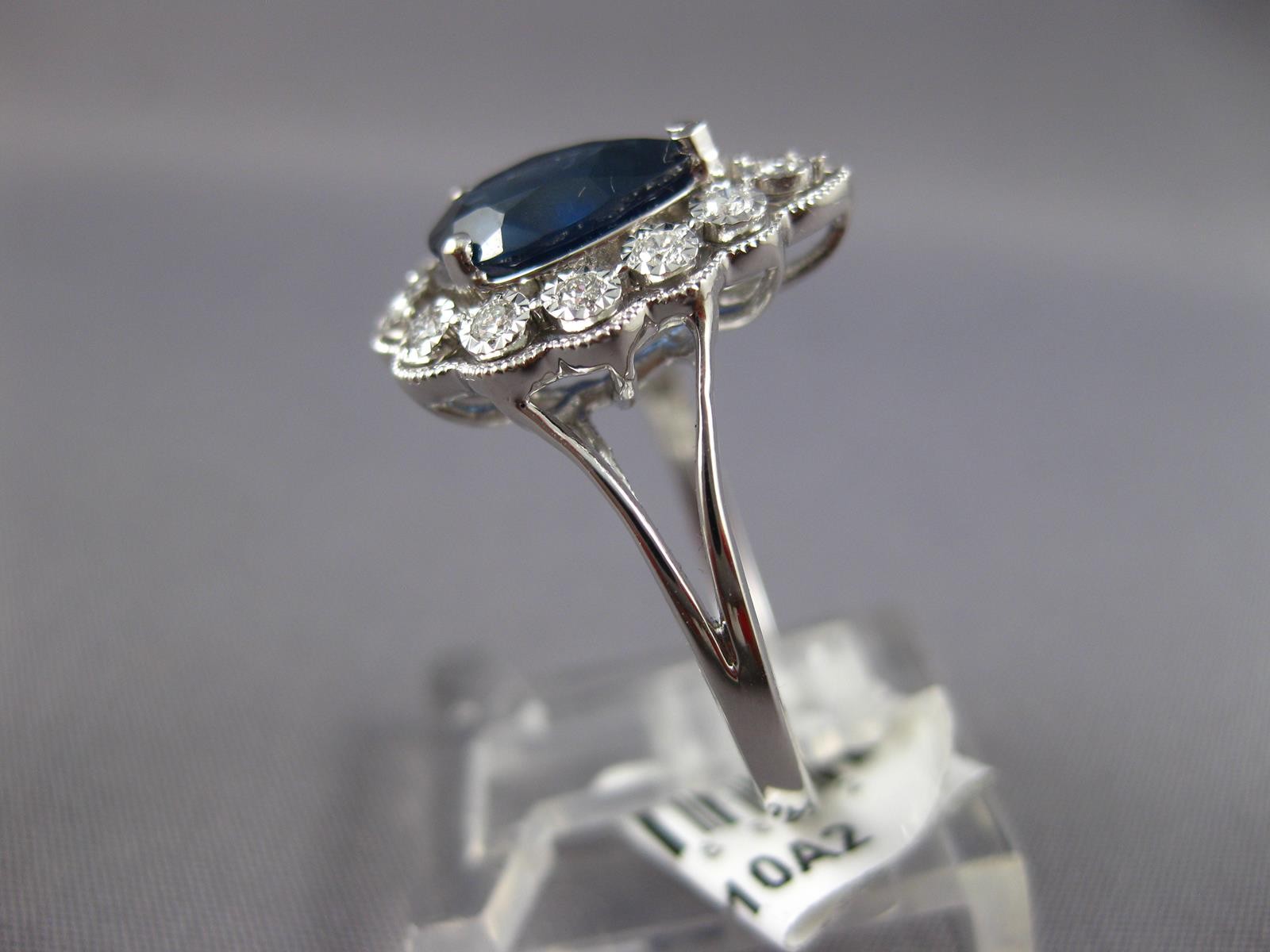 WIDE 1.52CT DIAMOND & AAA SAPPHIRE 14KT WHITE GOLD 3D PEAR SHAPE ENGAGEMENT RING