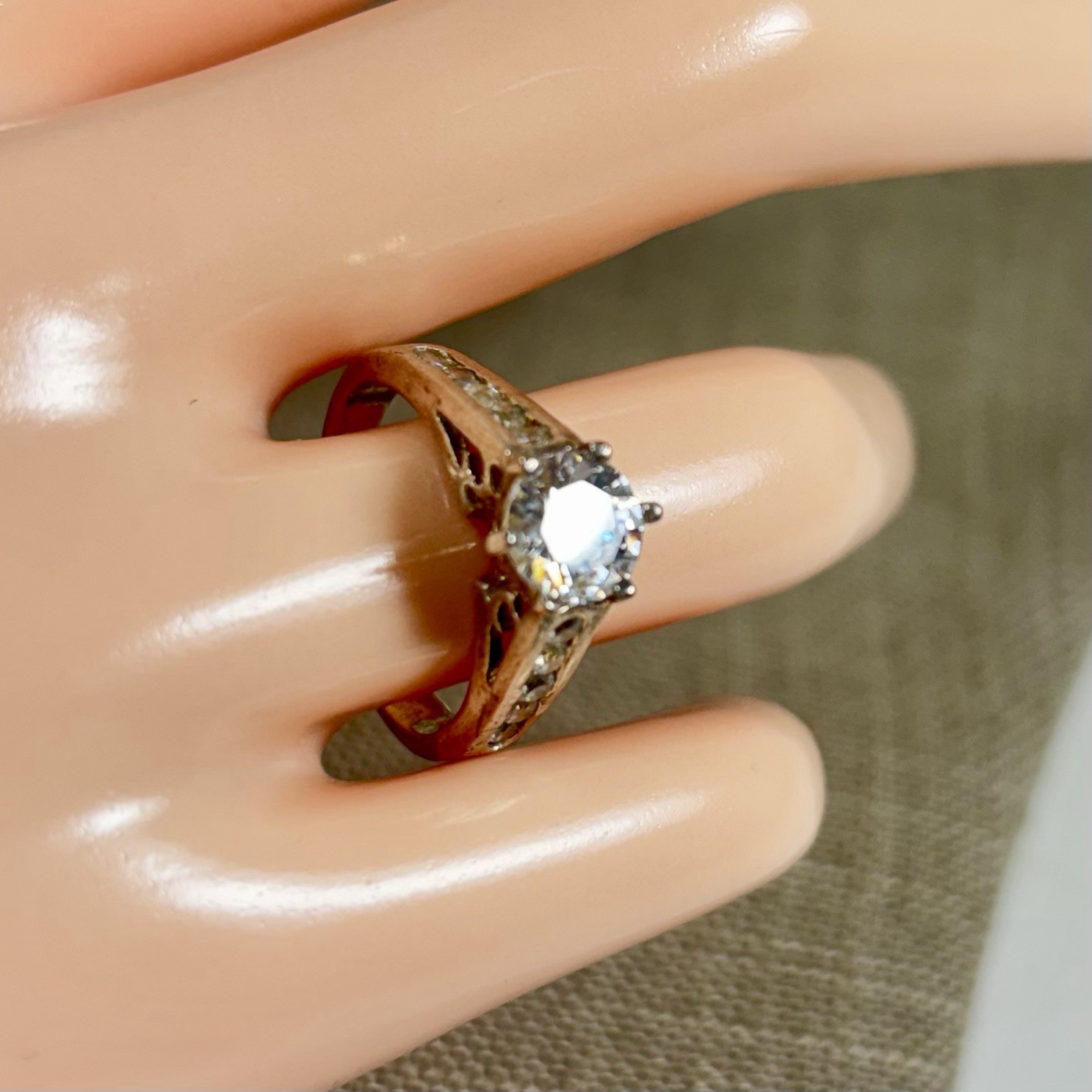 DBJ Ring Sterling Silver Filigree CZ Solitaire Channel Set CZs Size 7.75 Vintage