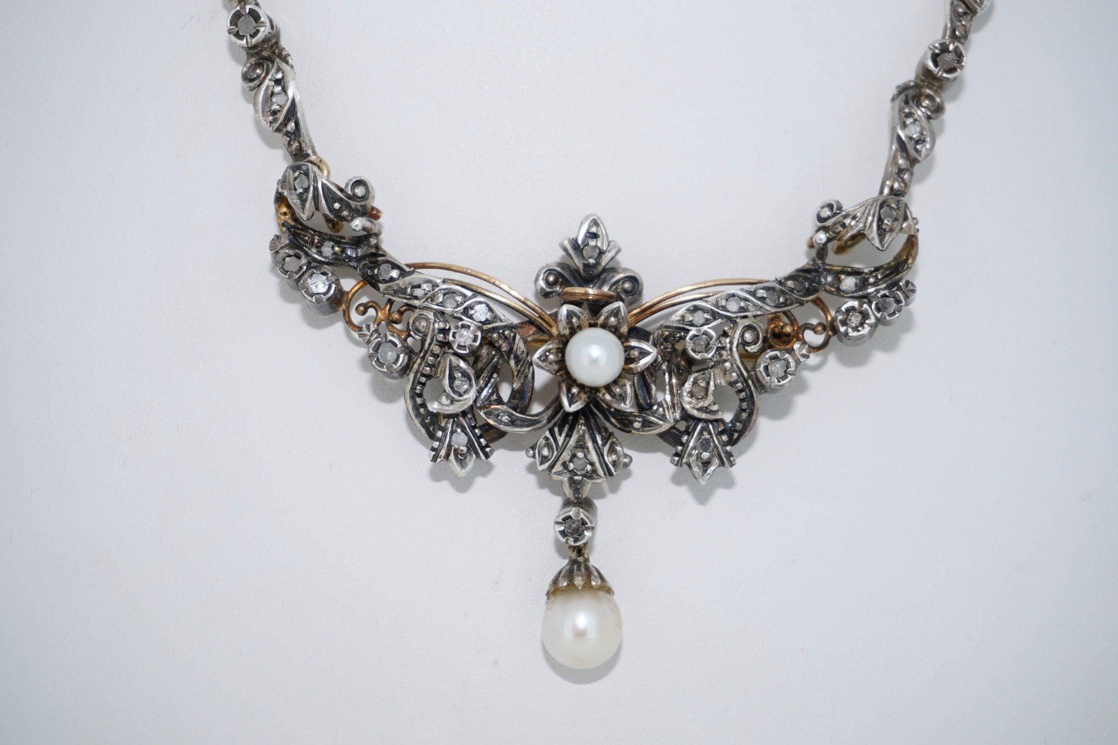 Convertible Victorian 18K & Silver Rose Cut Diamond & Pearl Brooch / Pendant / N