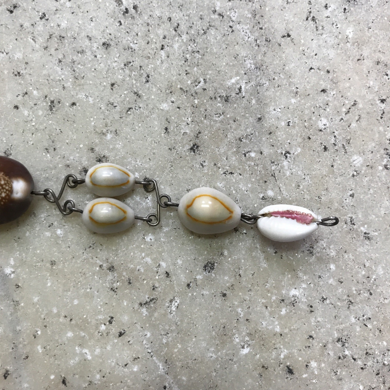 Vintage Souvenir Seashell Bracelet Real Mixed Shells Brown & White Shells Metal