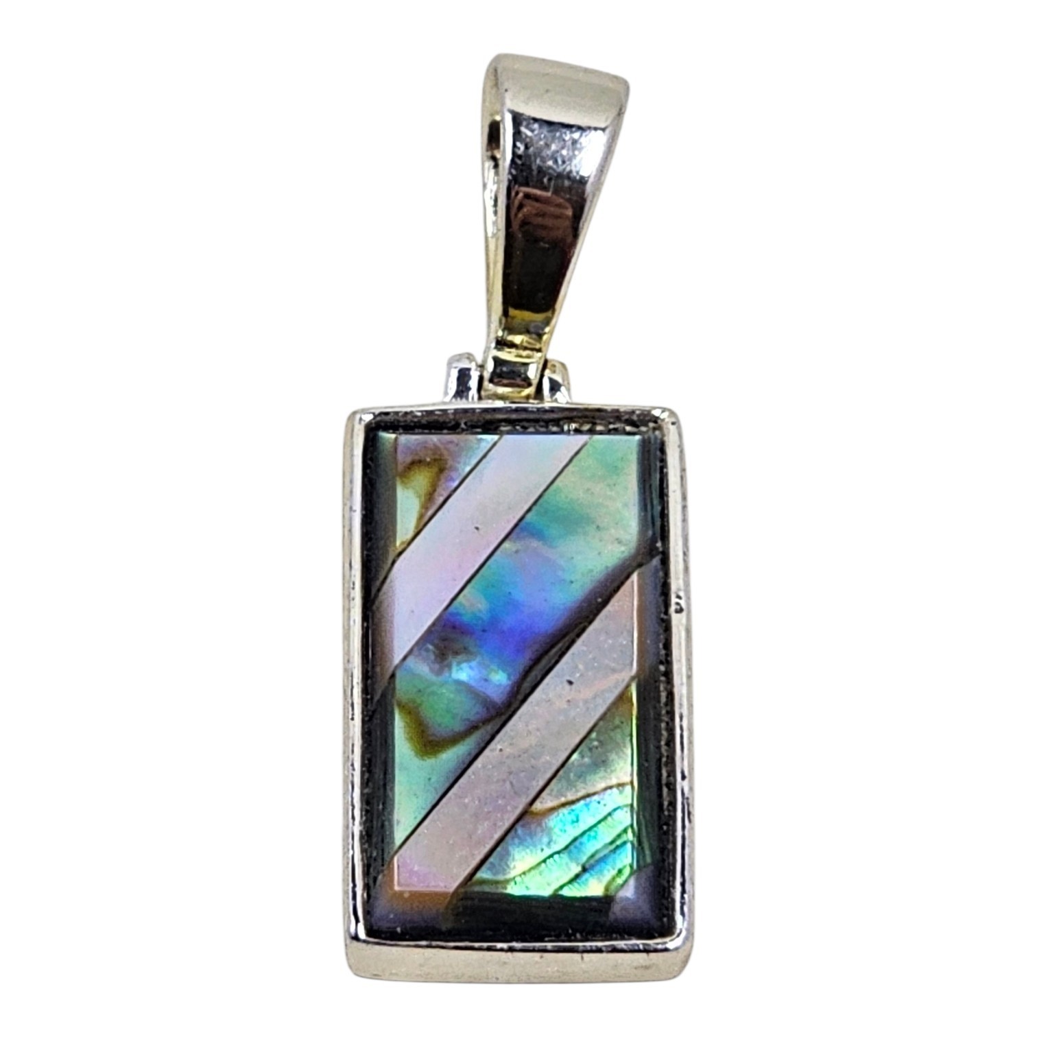 925 Sterling Silver Reversible Abalone MOP Black Inlay Rectangular Pendant