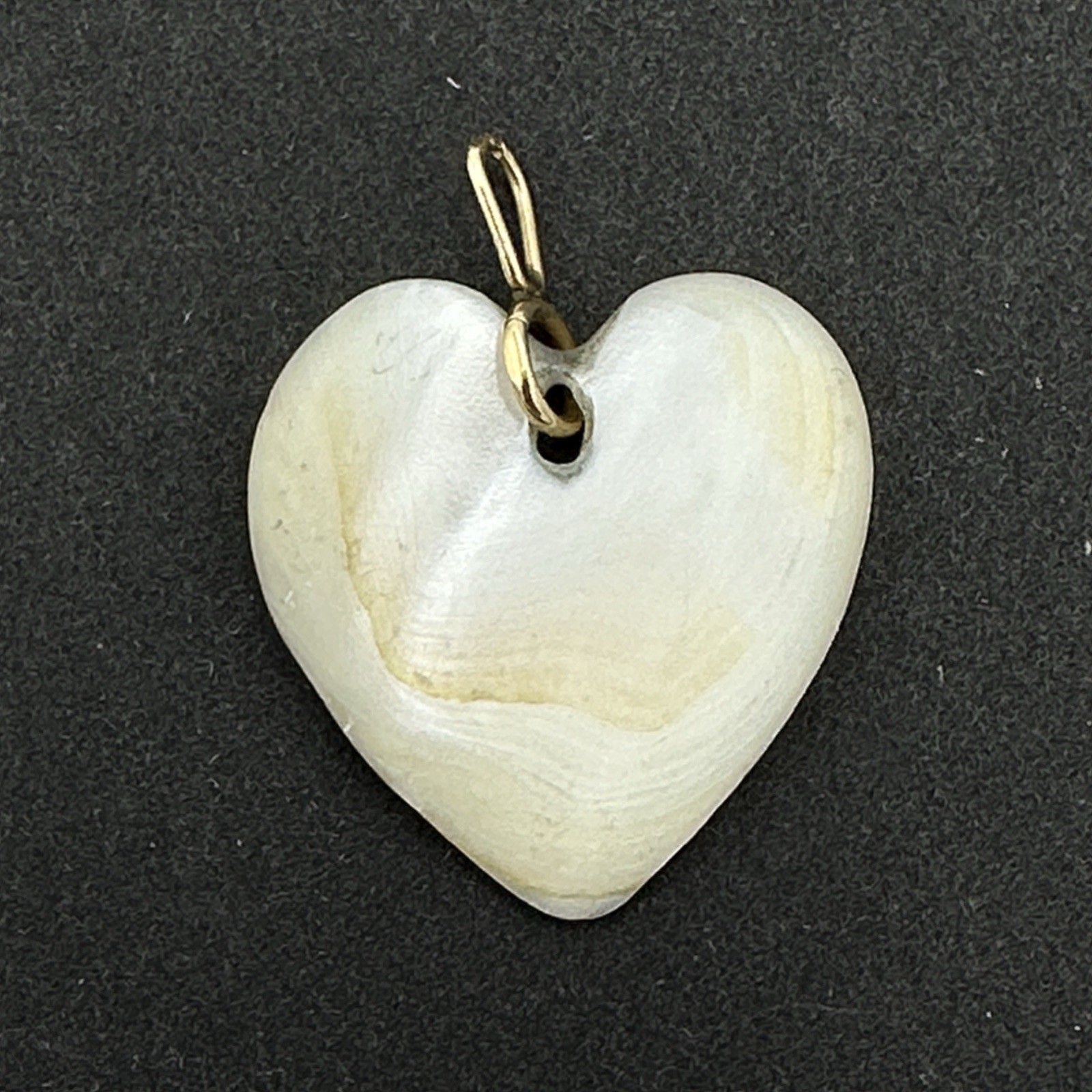 MOTHER OF PEARL vintage heart pendant – 14K yellow gold bail carved white shell