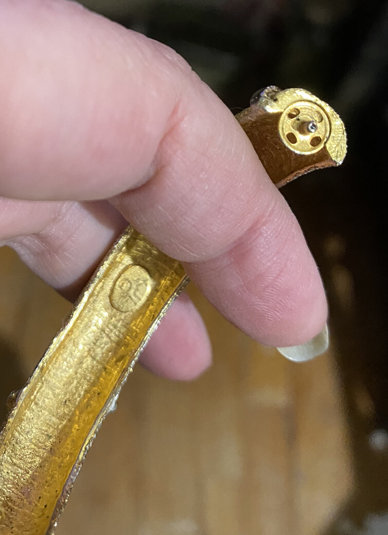 Vintage KJL GoldTone -Stamped with a capital S, Hinged and Signed Bangle