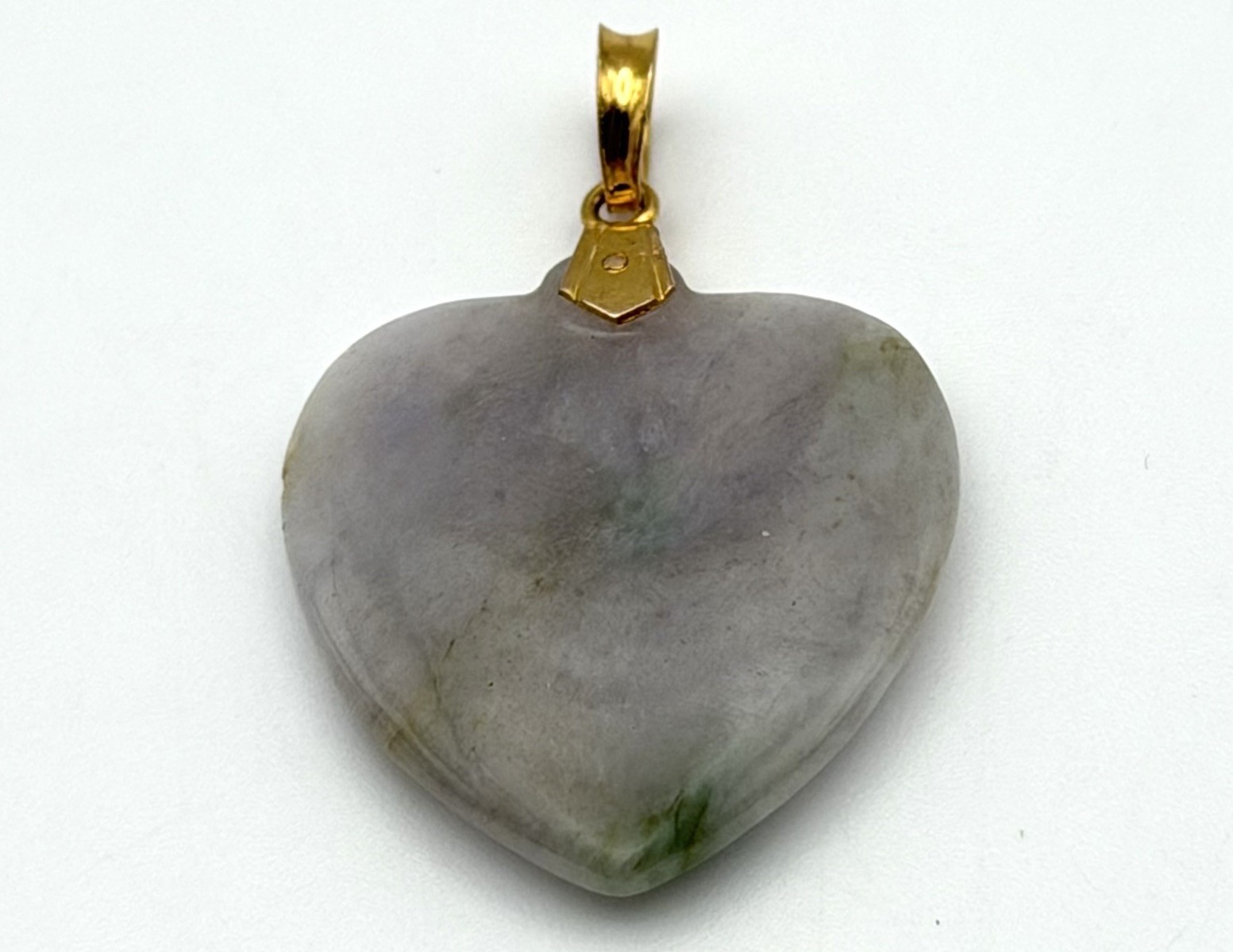 Vintage Jade Heart Pendant 14K Gold Bail Lavender Green Carved Jade Charm