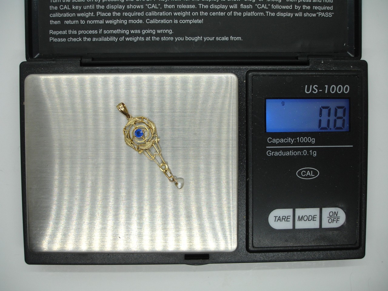 antique 10K gold blue birthstone Lavalier Pendant charm dangle drop wind pearl