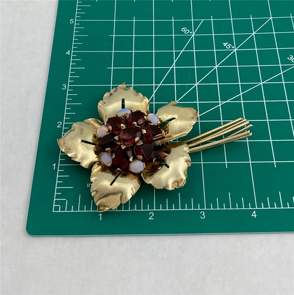 Vintage Sterling Silver/ Gold Floral Bouquet with Purple & Opal Glass Gems 4″ L