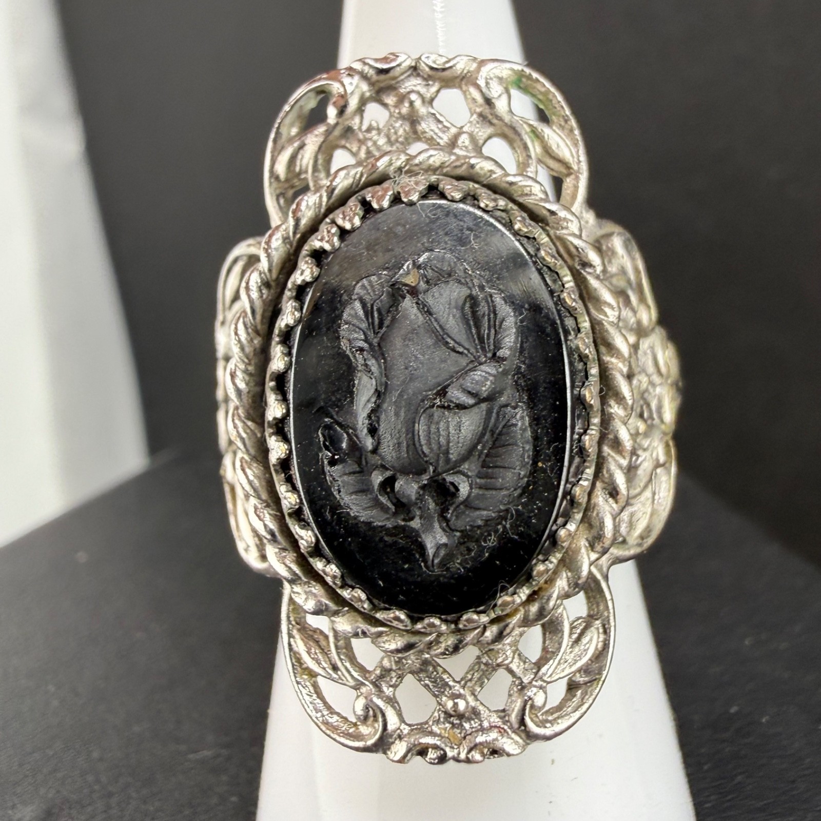 Vintage Whiting & Davis Ring Silver Tone Adjustable Size 6