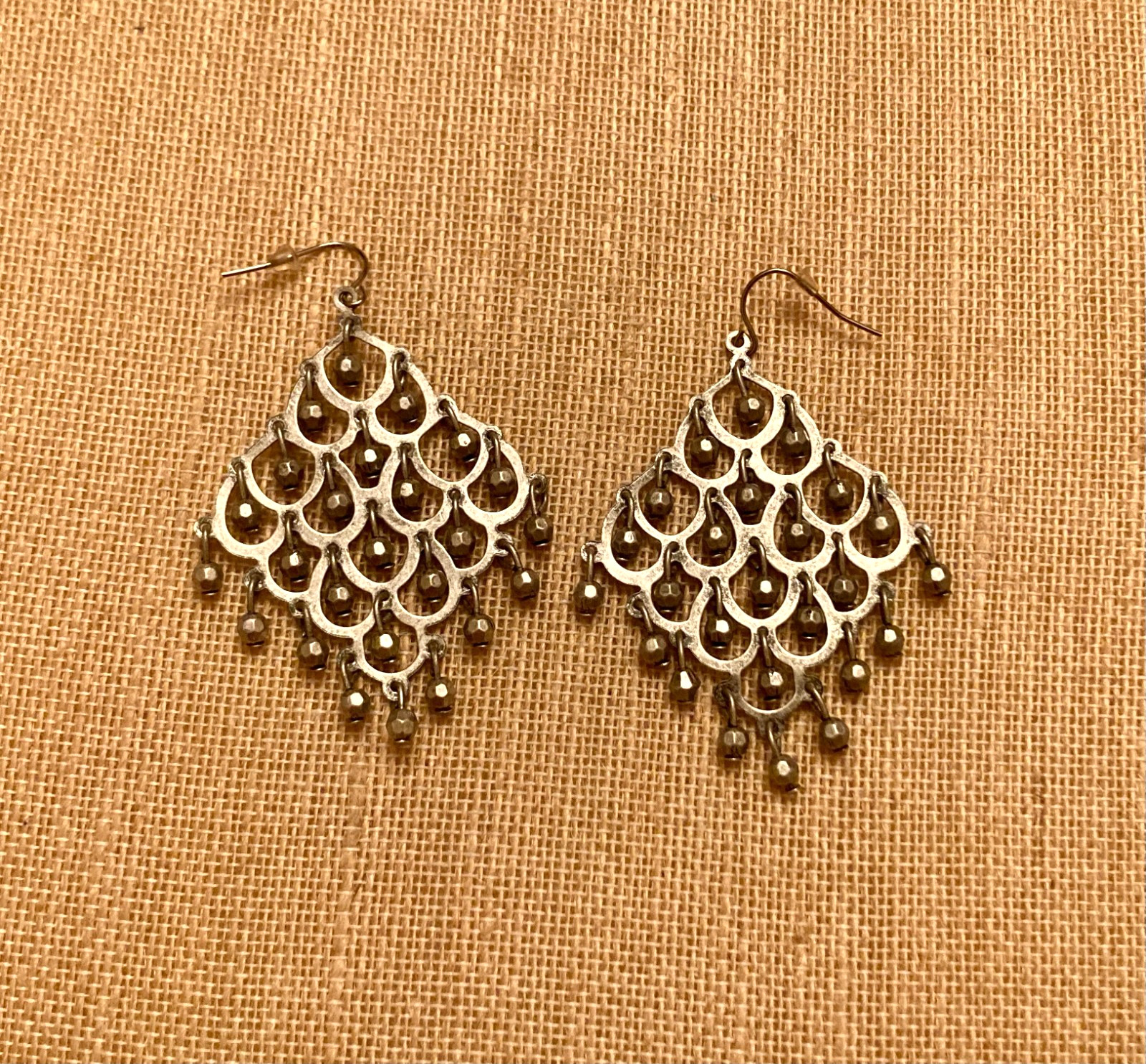 Vintage Chandelier Earrings Dangle Beads Silver Tone Pierced Hook Statement