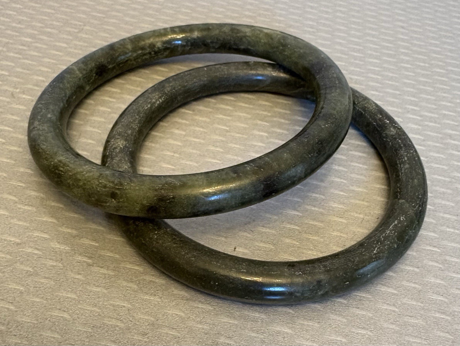 Vintage Spinach Jade Bangles Pair Natural Nephrite Dark Green Stone 10mm 88g