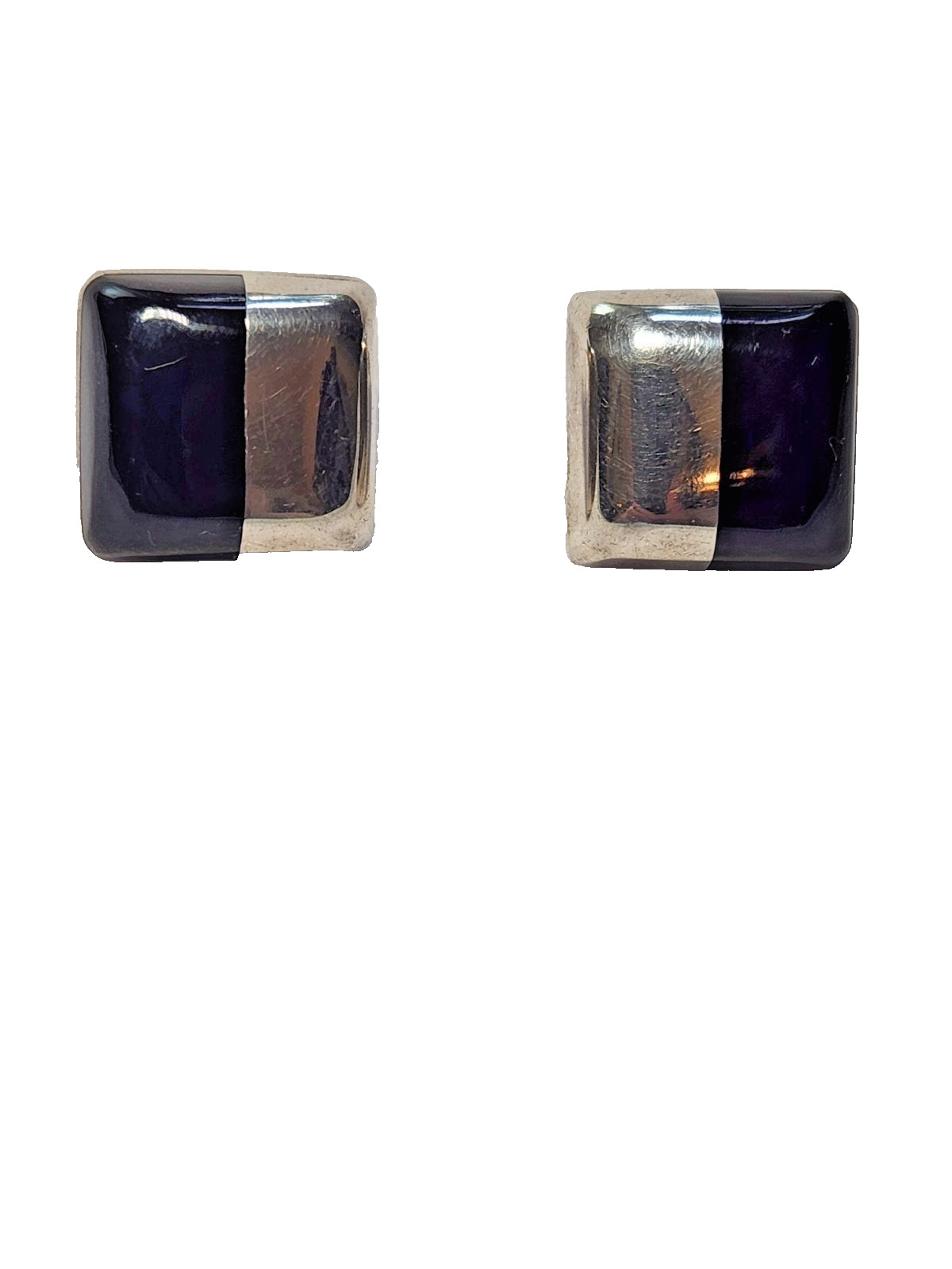 Vintage ATI Mexico 925 Sterling Silver Black Onyx Square Post Earrings VG Cond