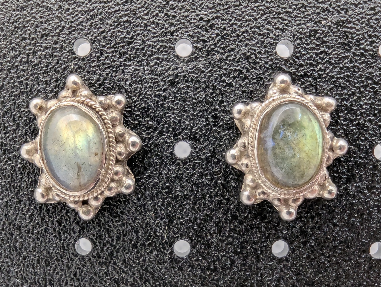 925 STERLING SILVER With LABRADORITE STONE POST / STUD EARRINGS. 17.5mm Long