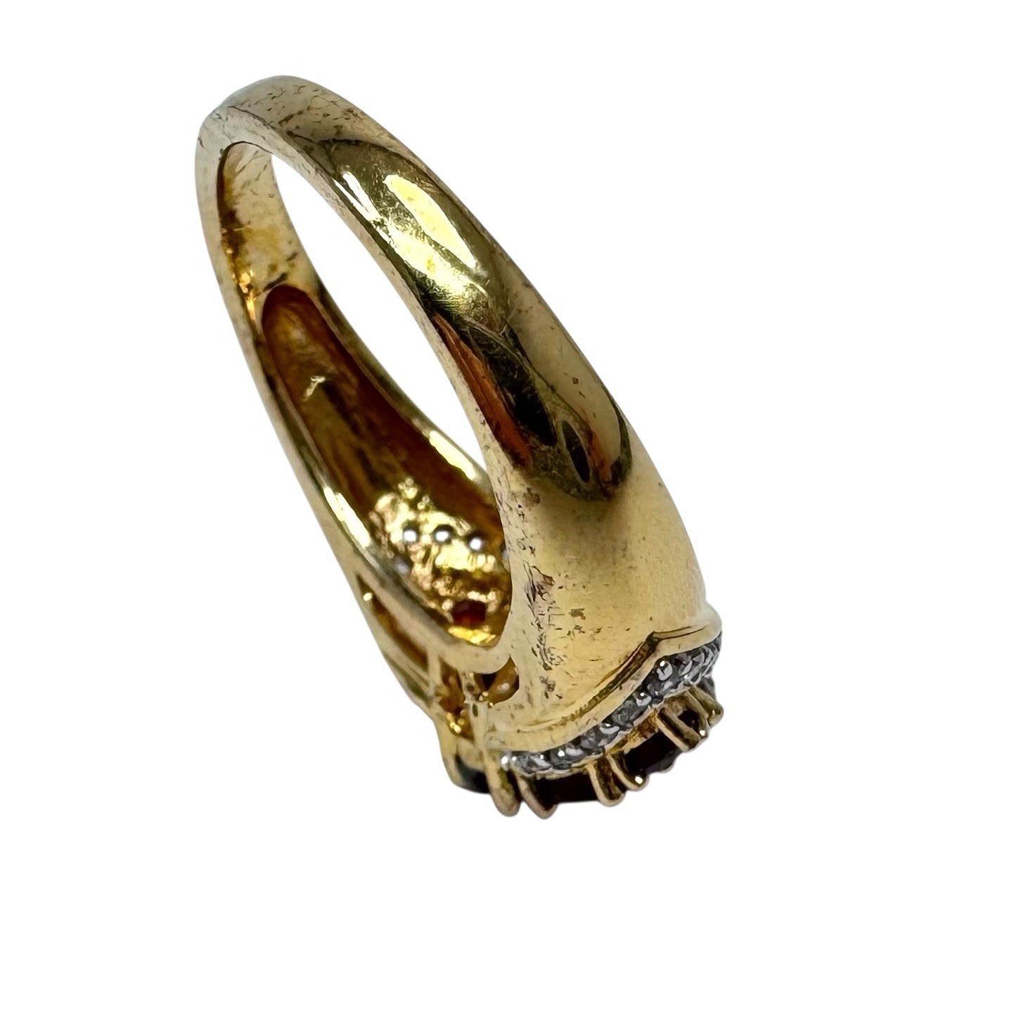 Vintage Gold Tone Red Garnet Cluster Ring Clear Rhinestone Accents 7.5