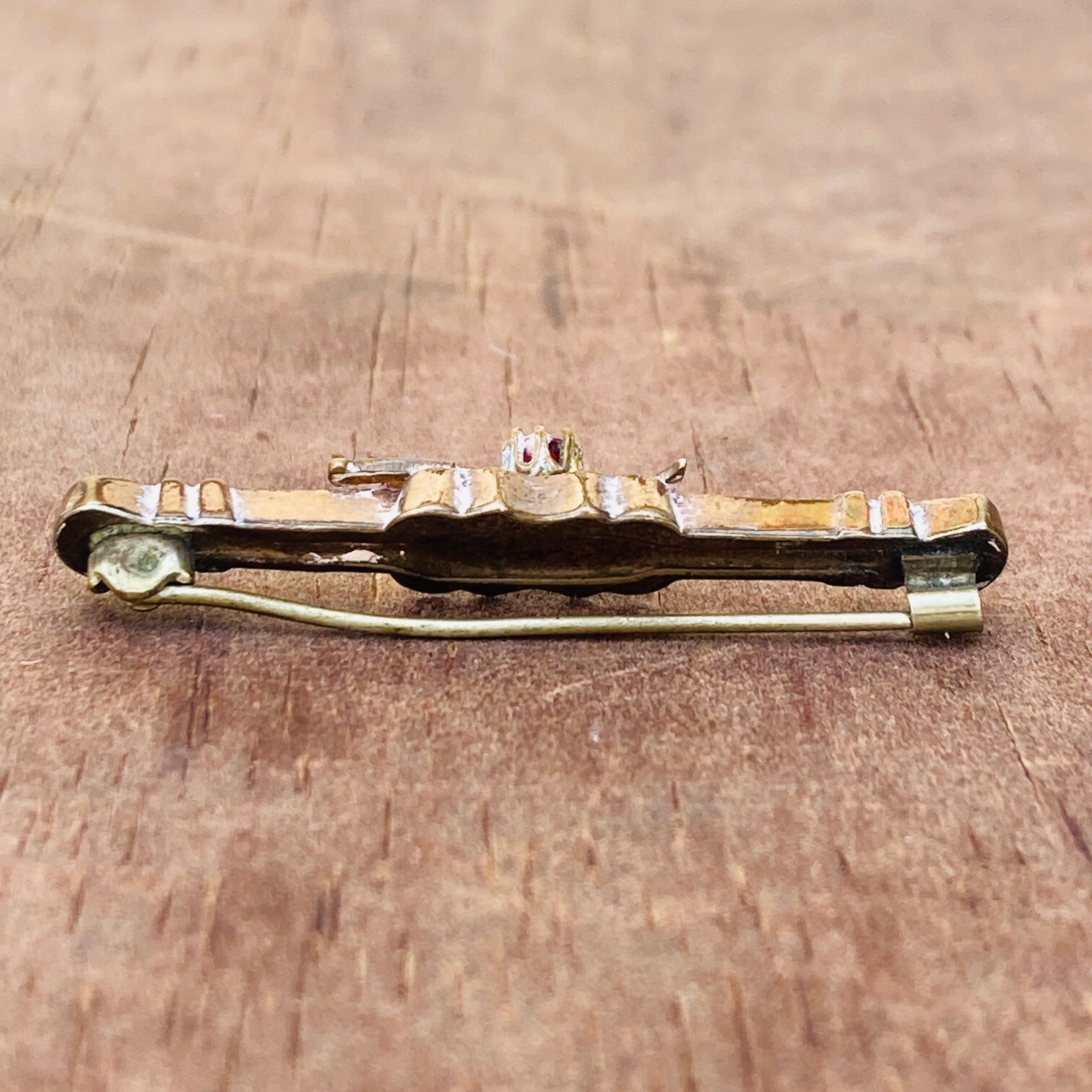 Antique Miniature Bar Brooch Pin with Ruby Red Gemstone Fashion Doll Gift #1183