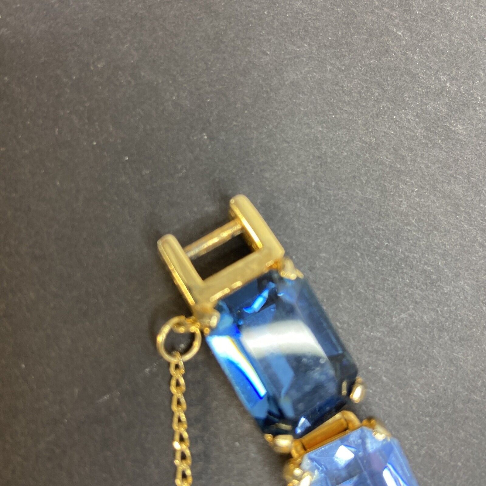 Robert Zentall Bracelet Large Blue Stone GoldTone Fold Over Clasp Safety 1950s