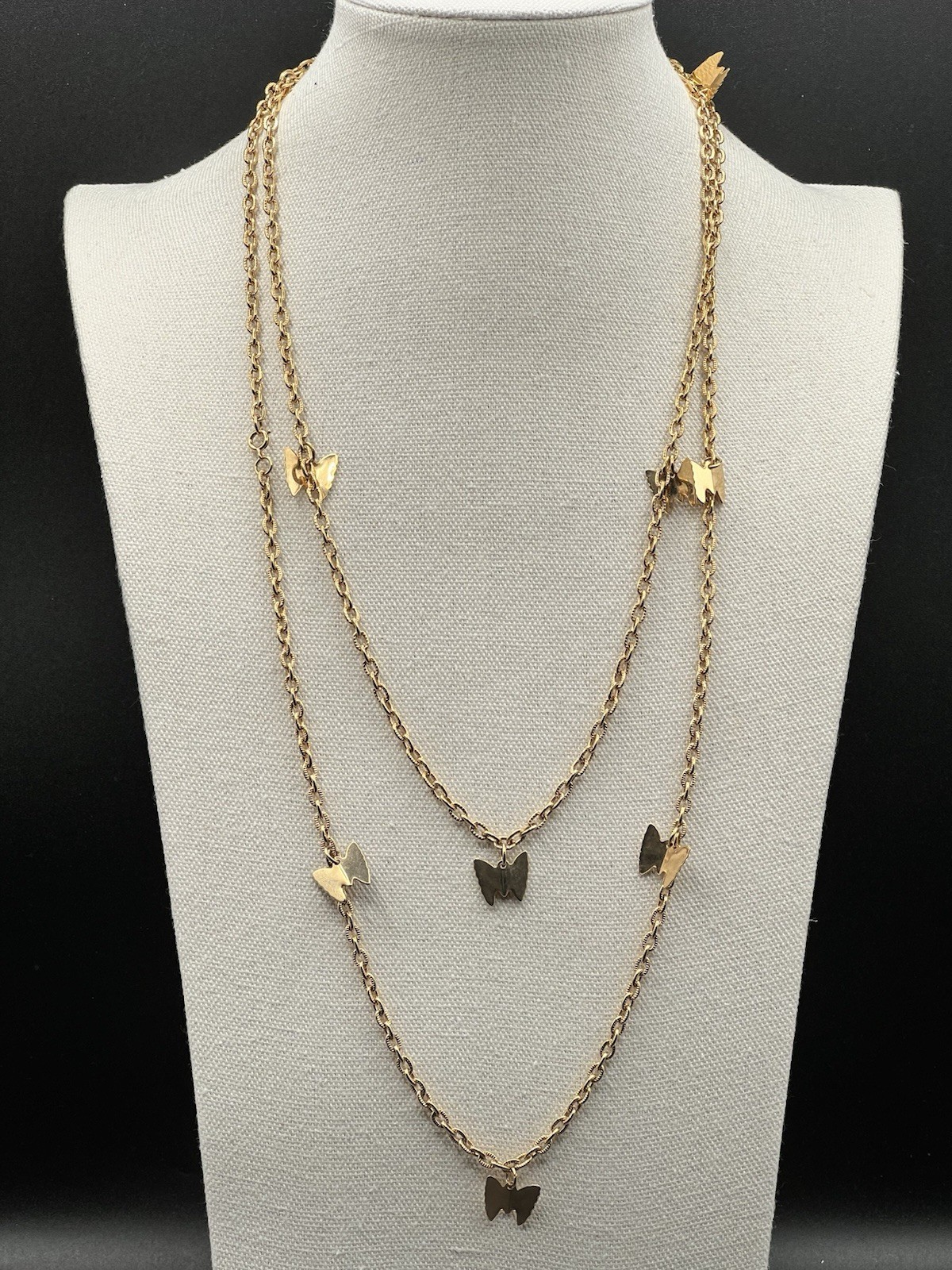 Sarah Coventry Butterfly Necklace Convertible Layered Gold Tone Opera 33″ + 20″