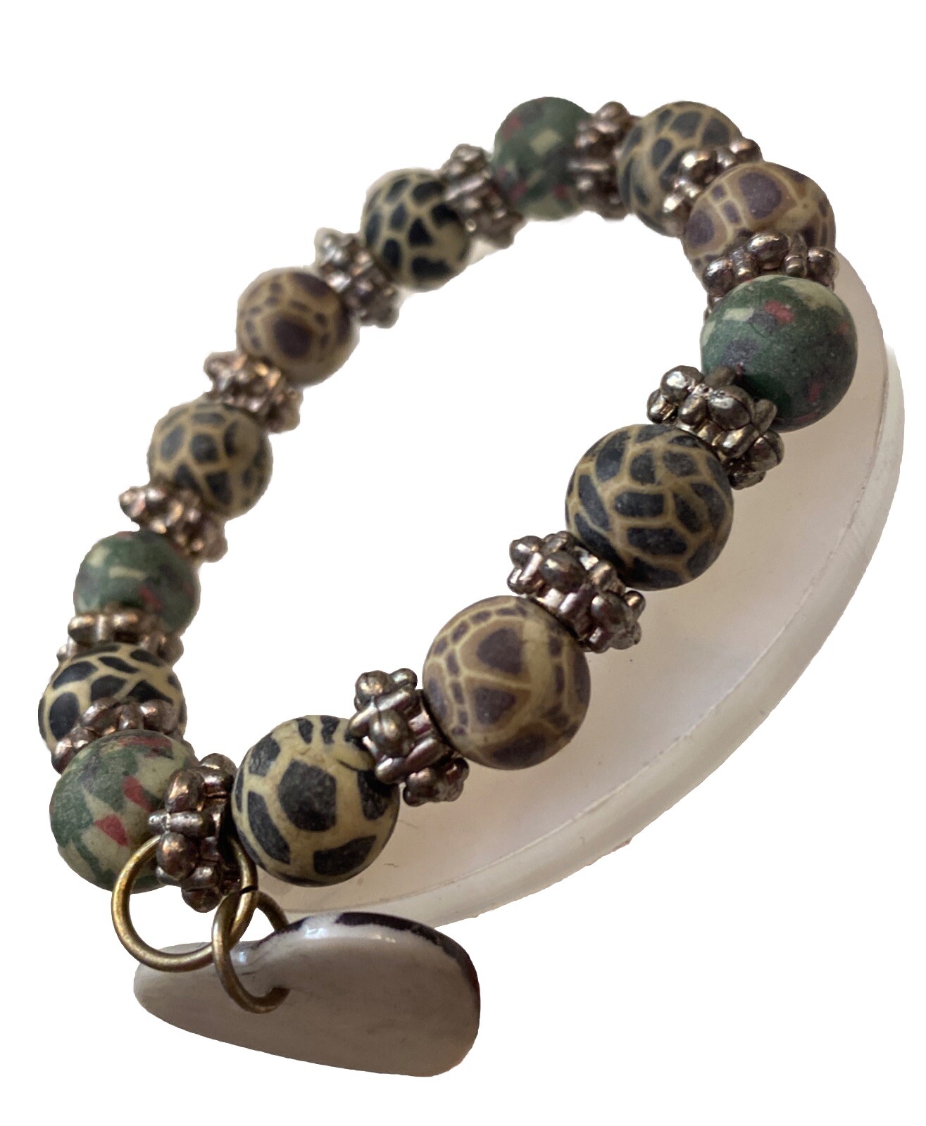 Charm Stretch Beaded Bracelet 7 Silver Heather