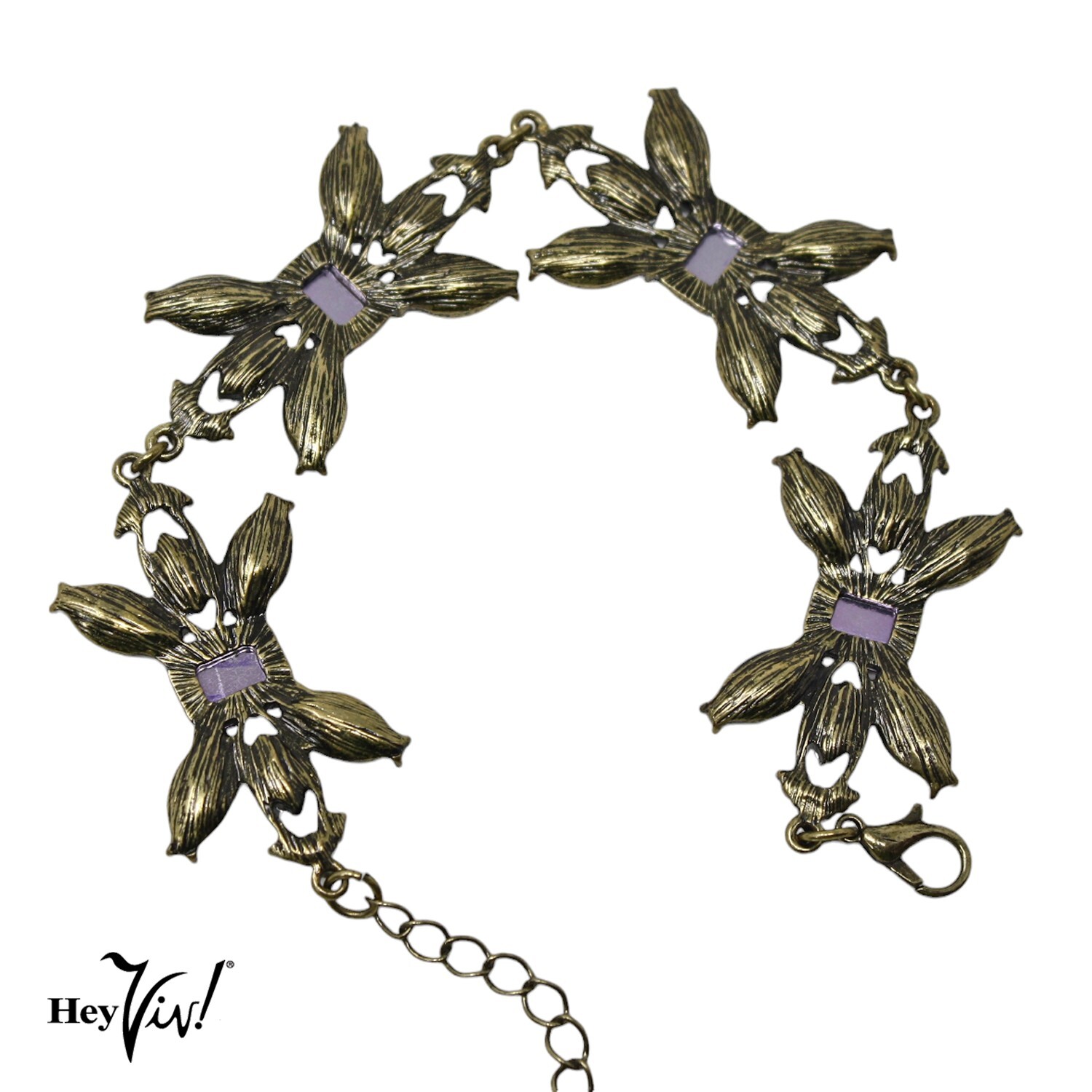 Vintage Statement Rhinestone Bracelet Purple and Blue Flowers 9″ Long – Hey Viv