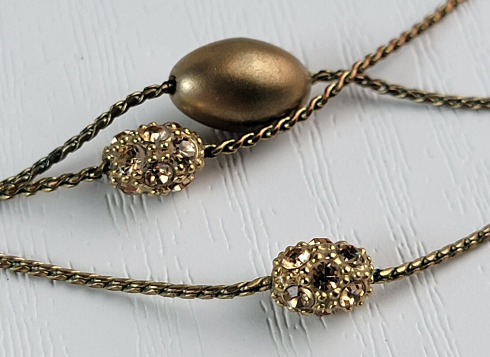 Vintage Monet Gold-Tone Clear Rhinestones Bead Charm Station Necklace 19 Inch