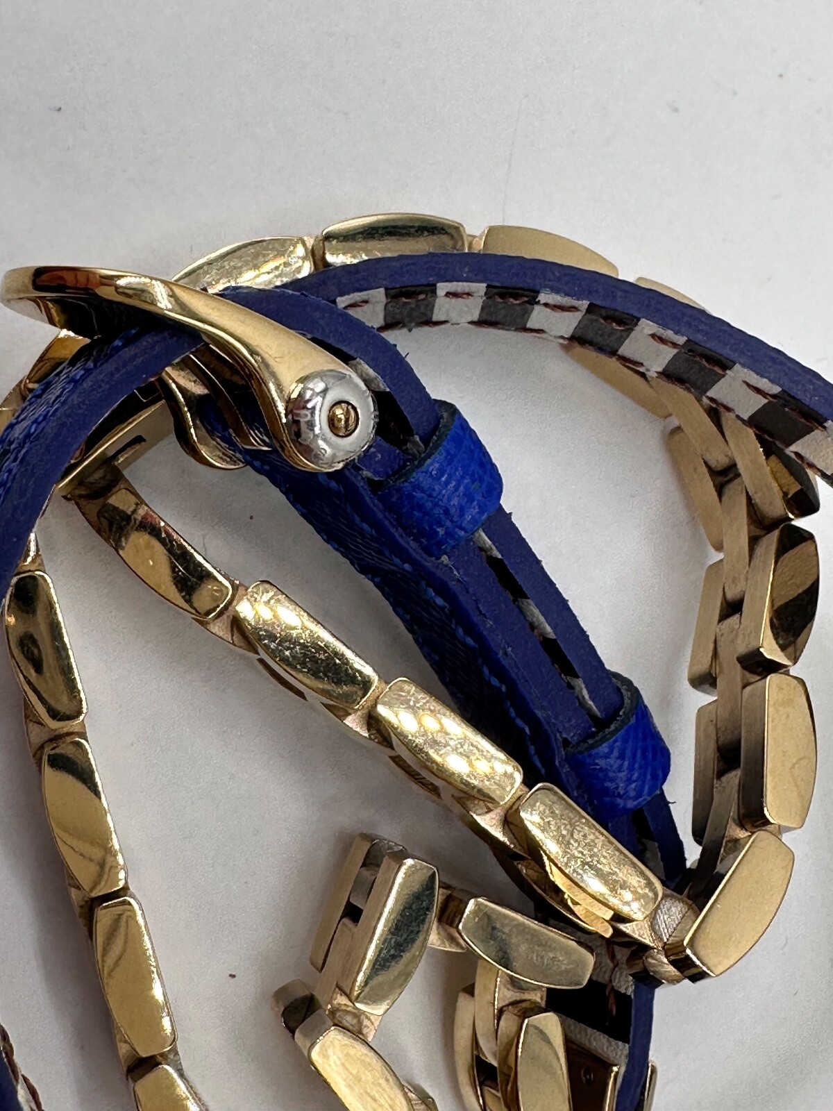 HENRI BENDEL SIGNED GOLD PLATED BUCKLE LEATHER NECKLACE BRACELET SAMPLE BELT 22″