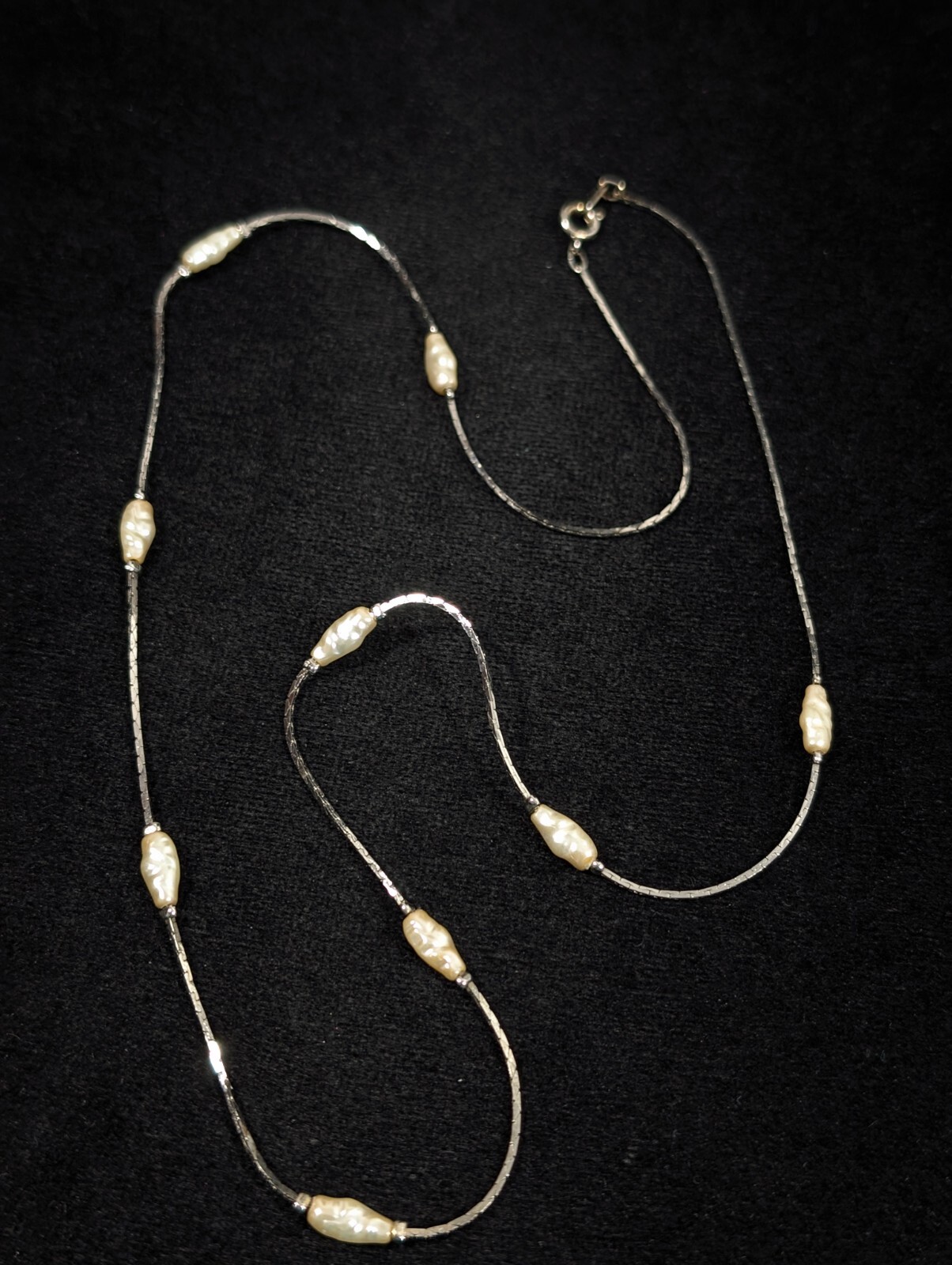 Vintage Off White Faux Freshwater Pearl Station Chain Necklace 24 in