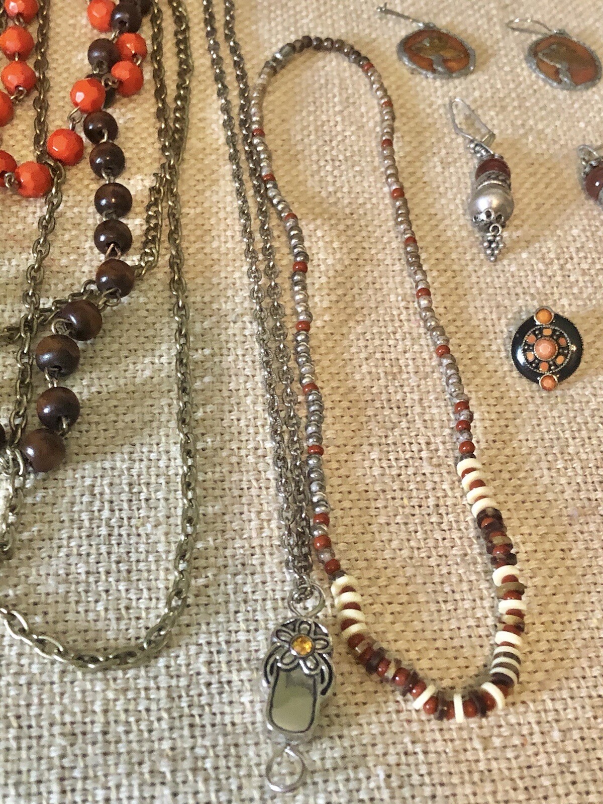 Lot of 20 Vintage to Modern Jewelry Mix Matching Orange Gold Tone Peach Brown