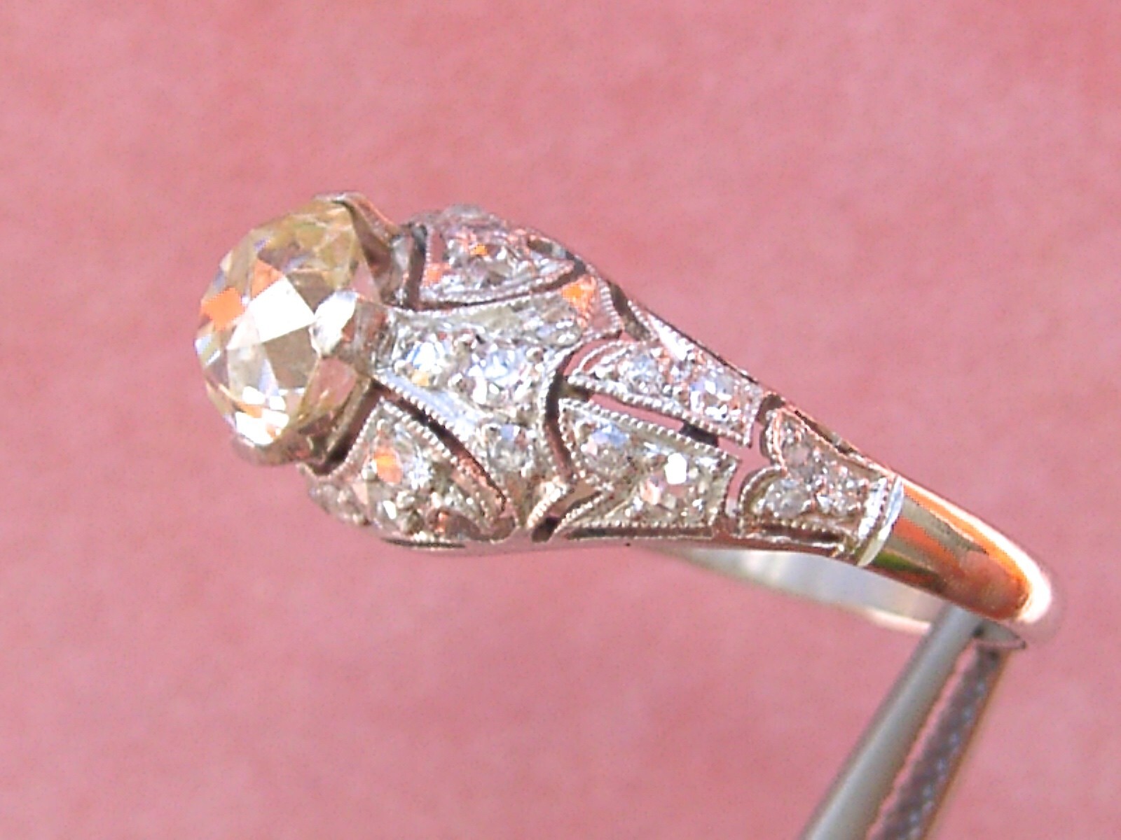 ANTIQUE ART DECO 1.52ct YELLOW EURO DIAMOND PLATINUM ENGAGEMENT RING 1930 sz 6.5