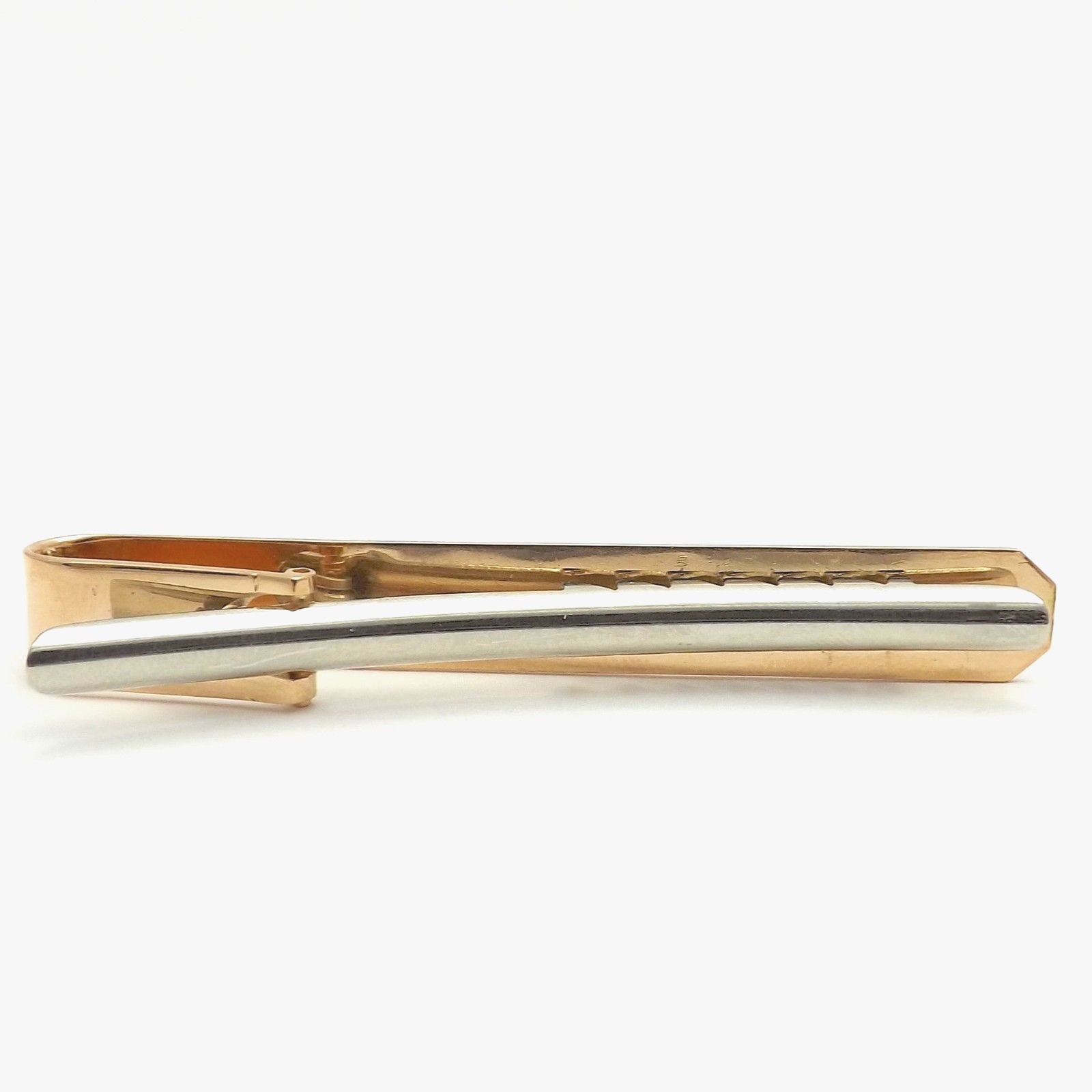 Art Deco Solid 18k Rose White Gold Tie Clip Coat Pin Hand Etched Italy 750