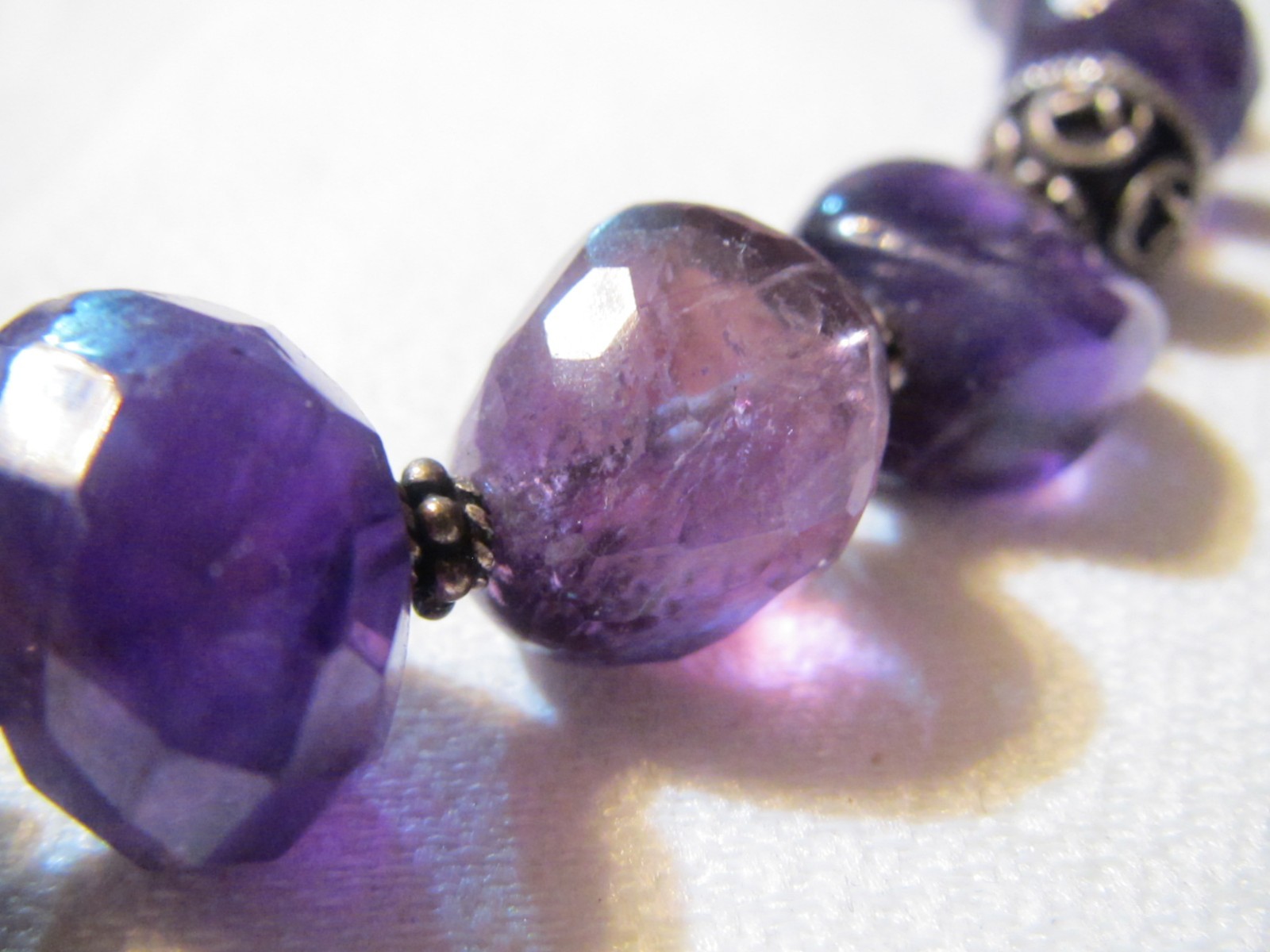 BEAUTIFUL 18″ VINTAGE ARTISAN STERLING SILVER CHUNKY AMETHYST BEAD NECKLACE