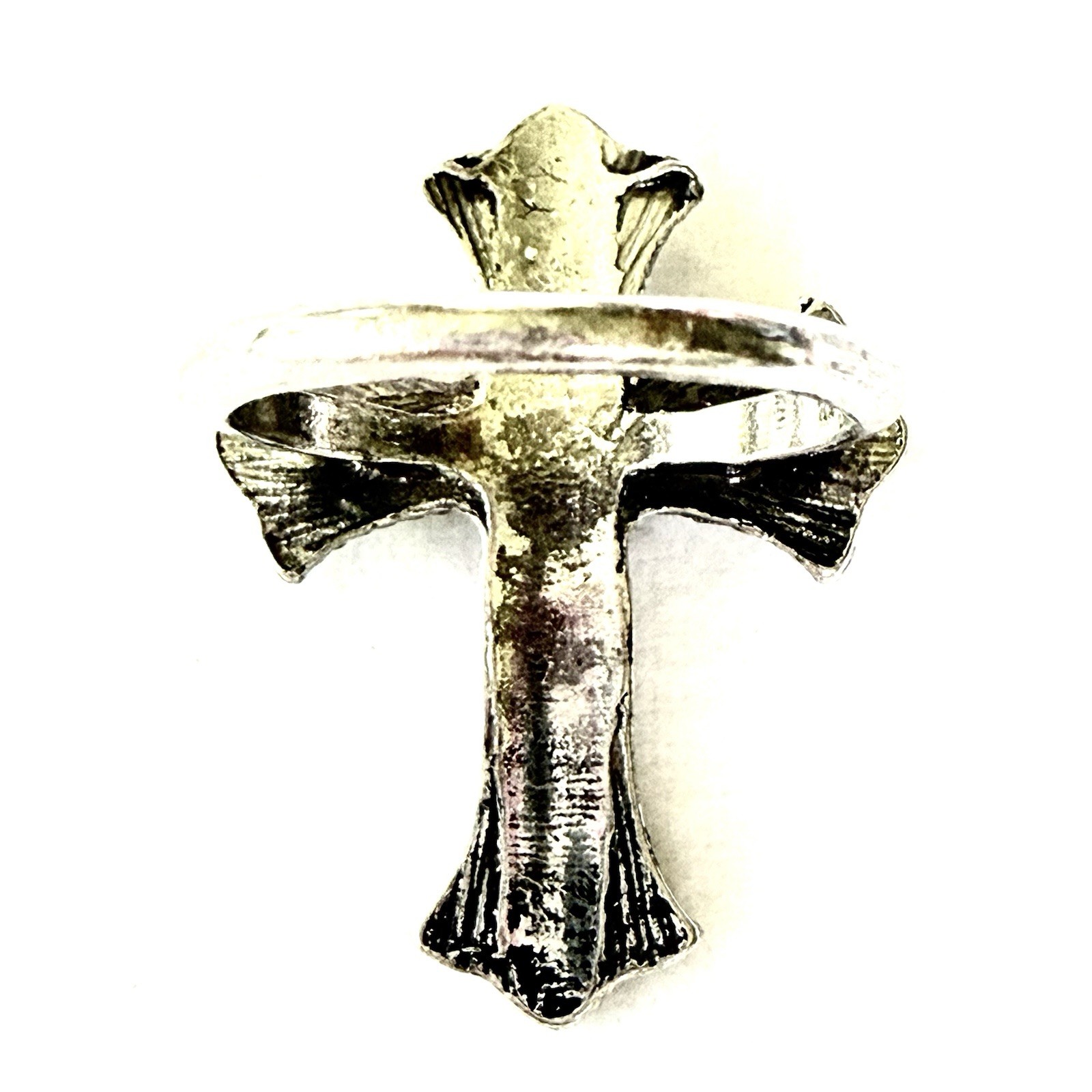 Vtg Silvertone Cross Ring Skull RS Gothic Steam Punk Size 7 Rare Statement B