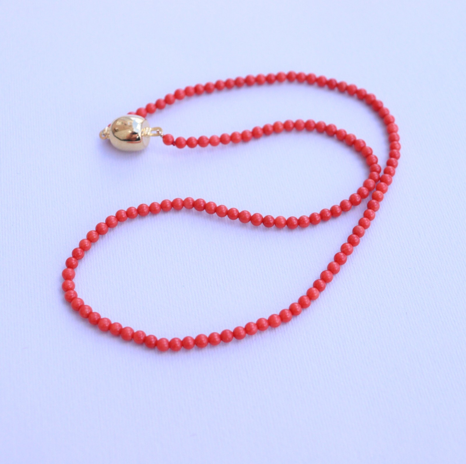 Red Coral Necklace One Strand Mediterranean Corals d-3mm, L-45cm/17,7in