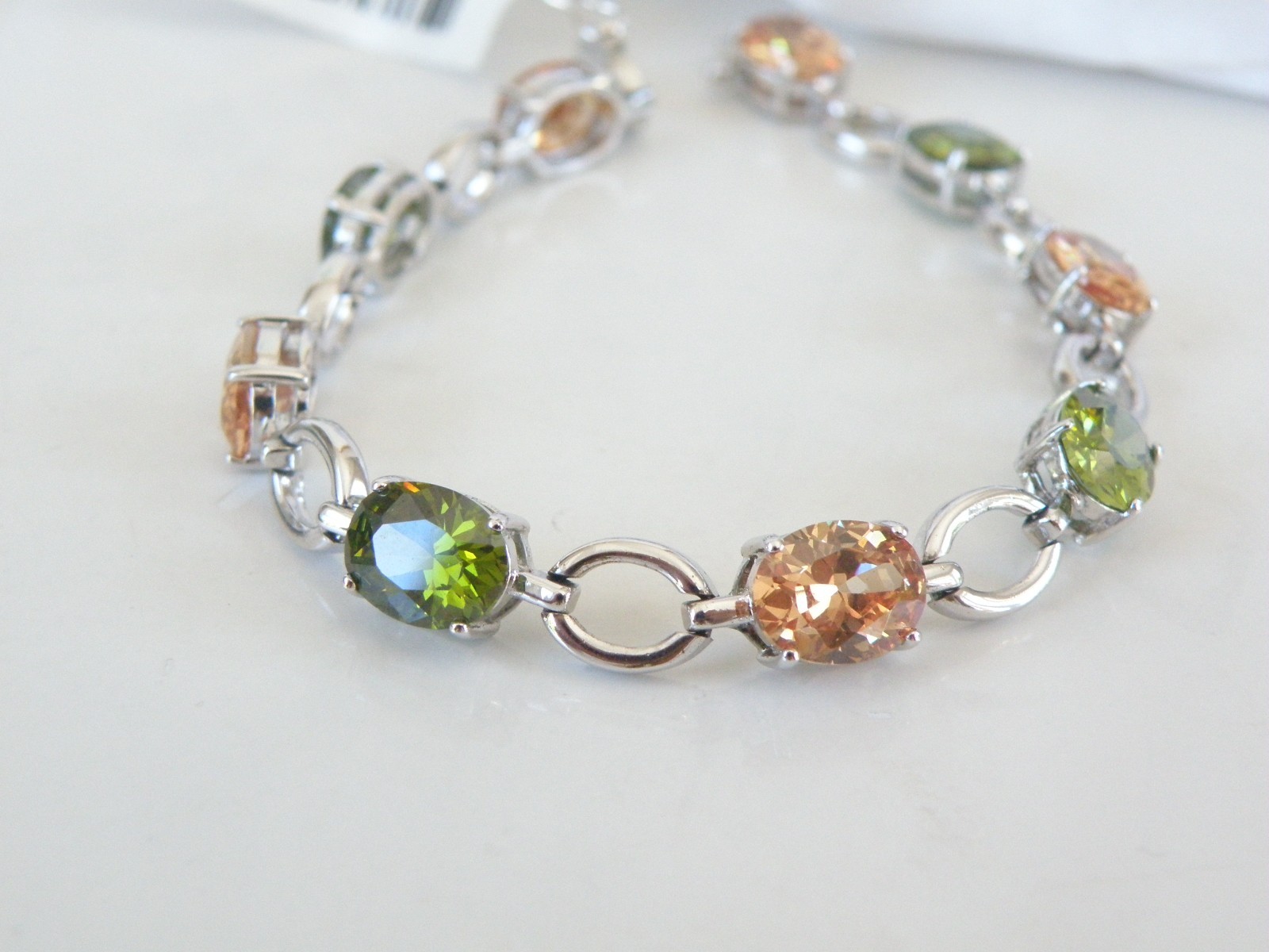 Vintage Sterling Silver 925 Gemstone Tennis Station Link Bracelet 7.5″