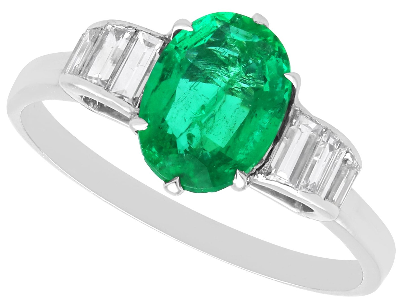 Antique 2.10Ct Emerald and 0.42Ct Diamond, Platinum Dress Ring Circa 1935