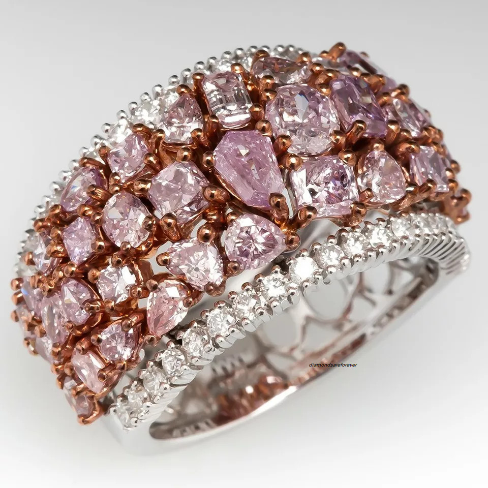 39 Fancy Pink Tourmaline In Rose Over 925 Silver Prong Settings (18mm) Band