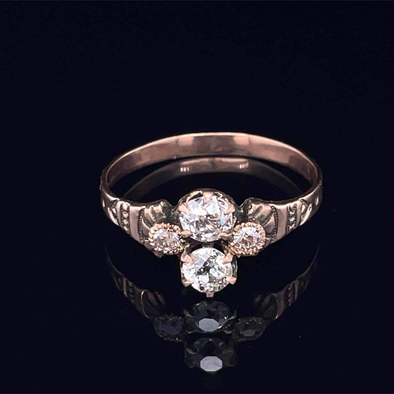 Victorian Old European Cut Diamond Band Set In 14K Gold
