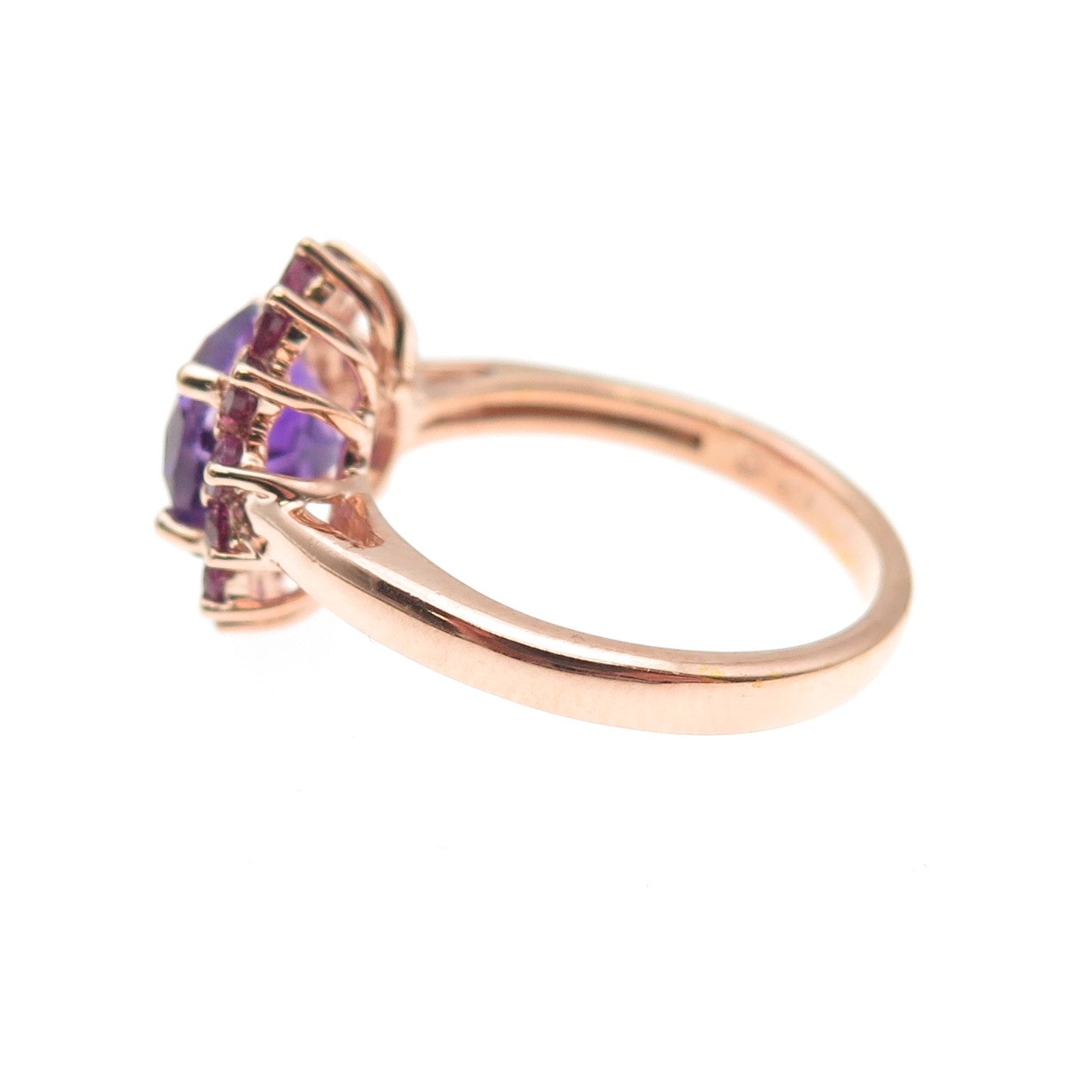 925 Sterling Silver Rose Gold Plated Vintage Real Amethyst Ring Size 6.25