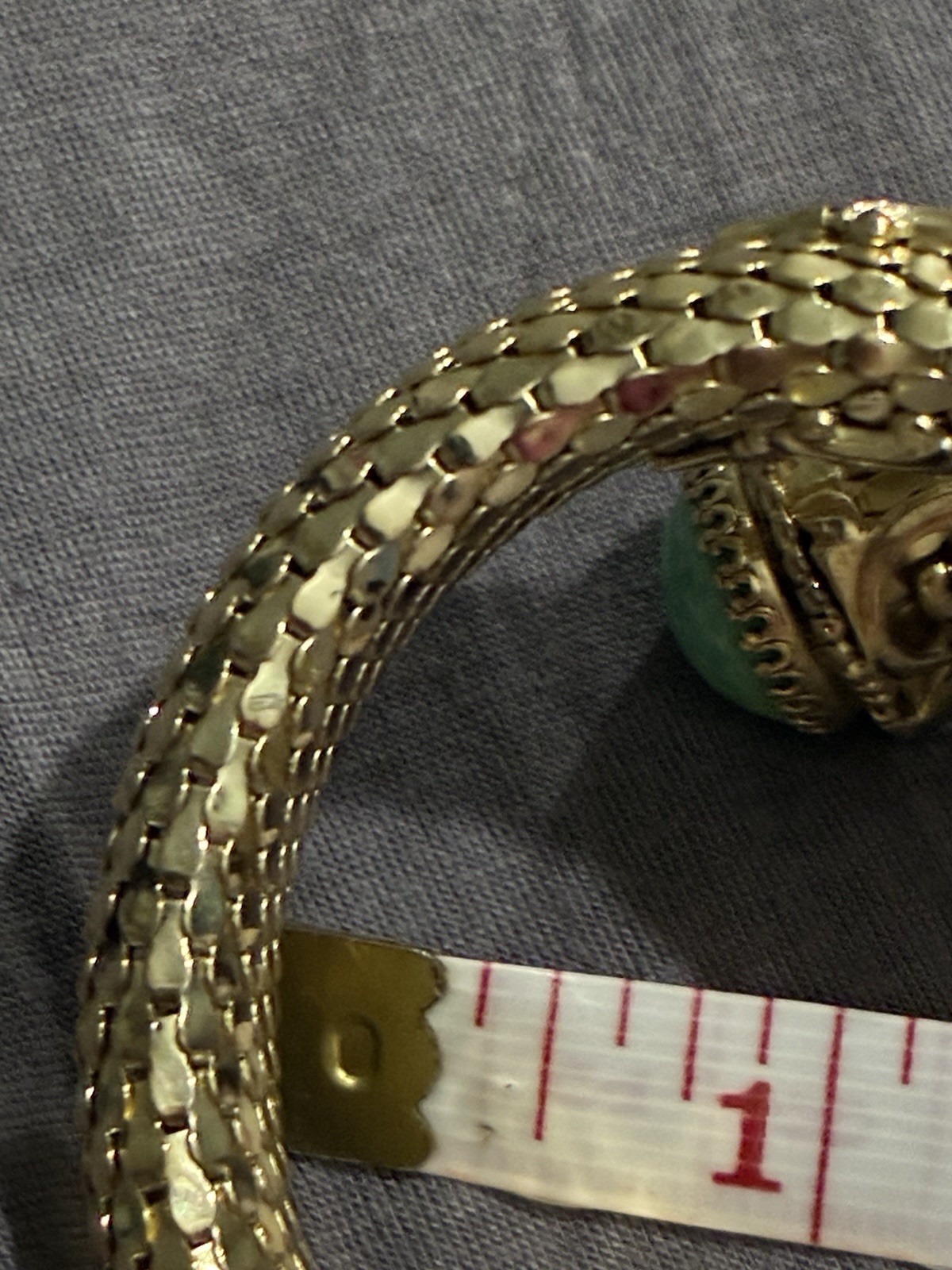 Vintage Whiting & Davis Mesh Snake Wrap Bracelet Green Peking Glass Cabachon