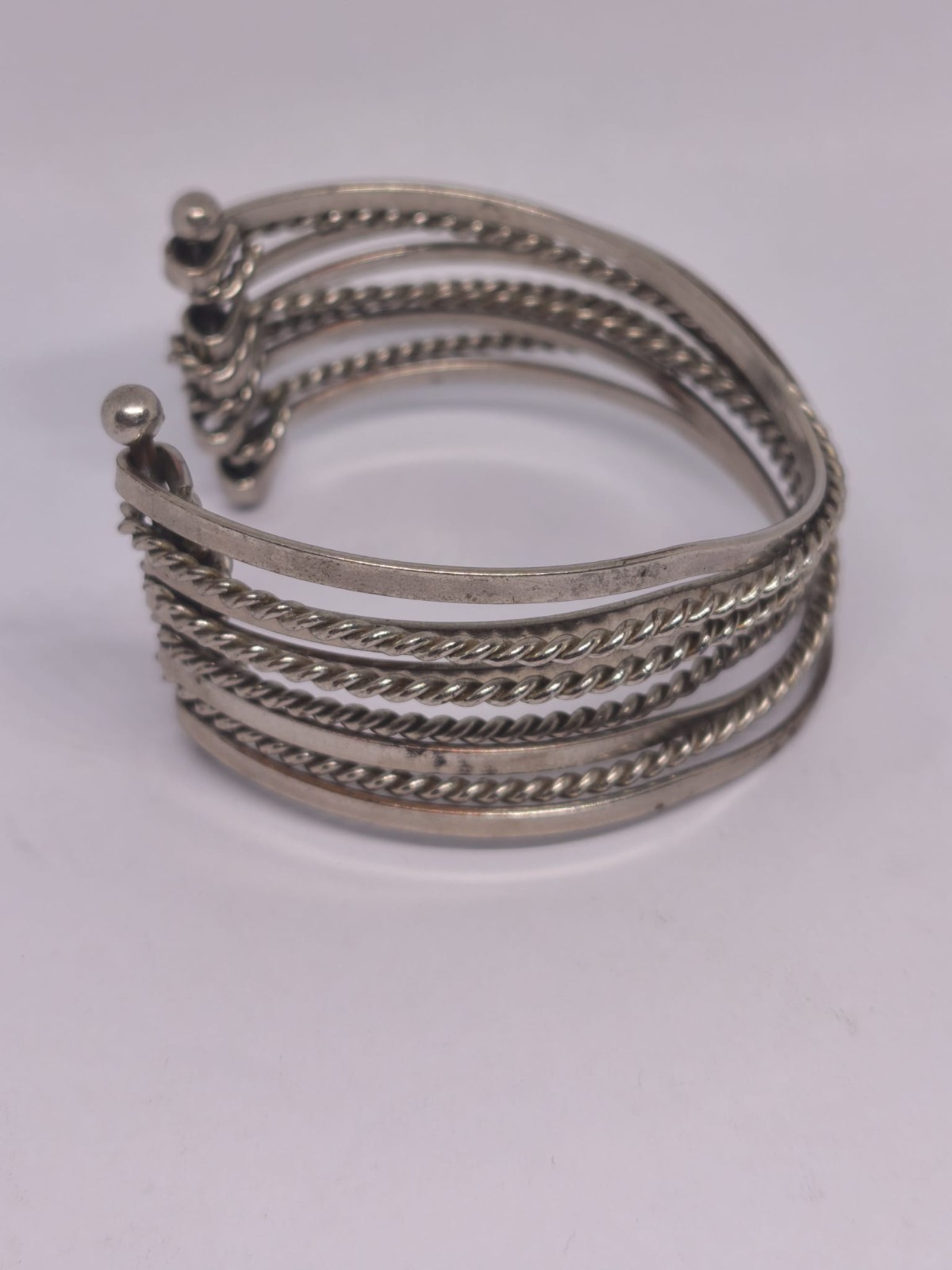 Vintage Silver Tone Multi Strand Cuff Bracelet Twisted Rope Open Bangle Boho