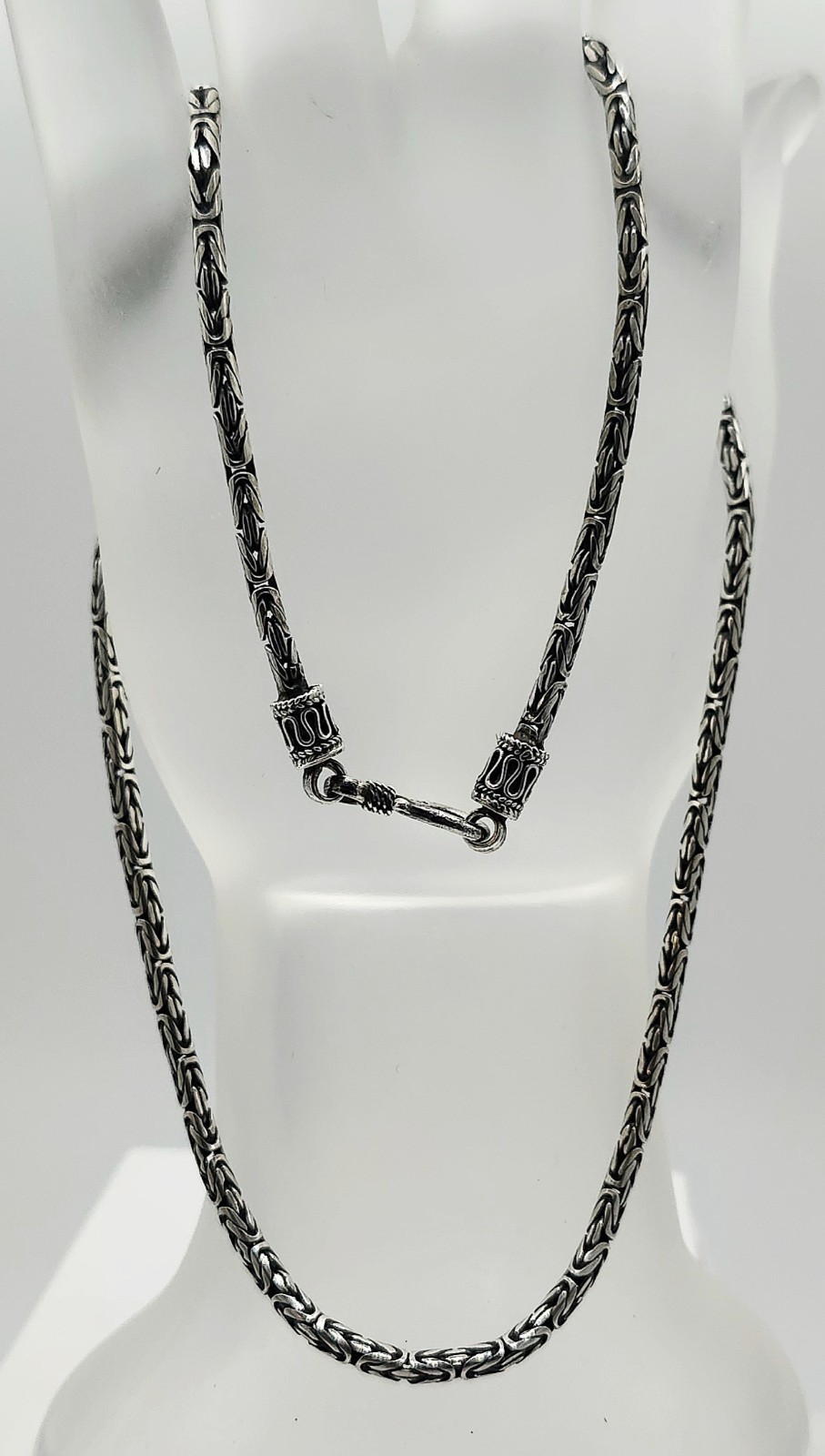 Vintage 925 Sterling Silver Round Bali Byzantine Chain Necklace 19 3/4″ Long 24g