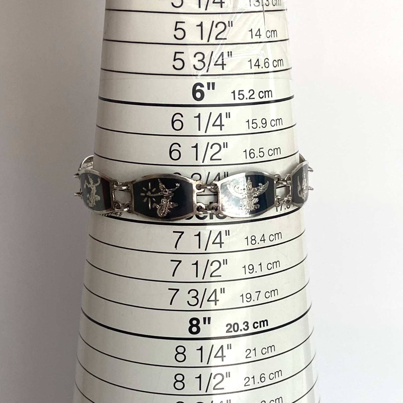 Signed SIAM Thai Sterling Silver 925 Black Niello Garuda Panel Bracelet 6.75″