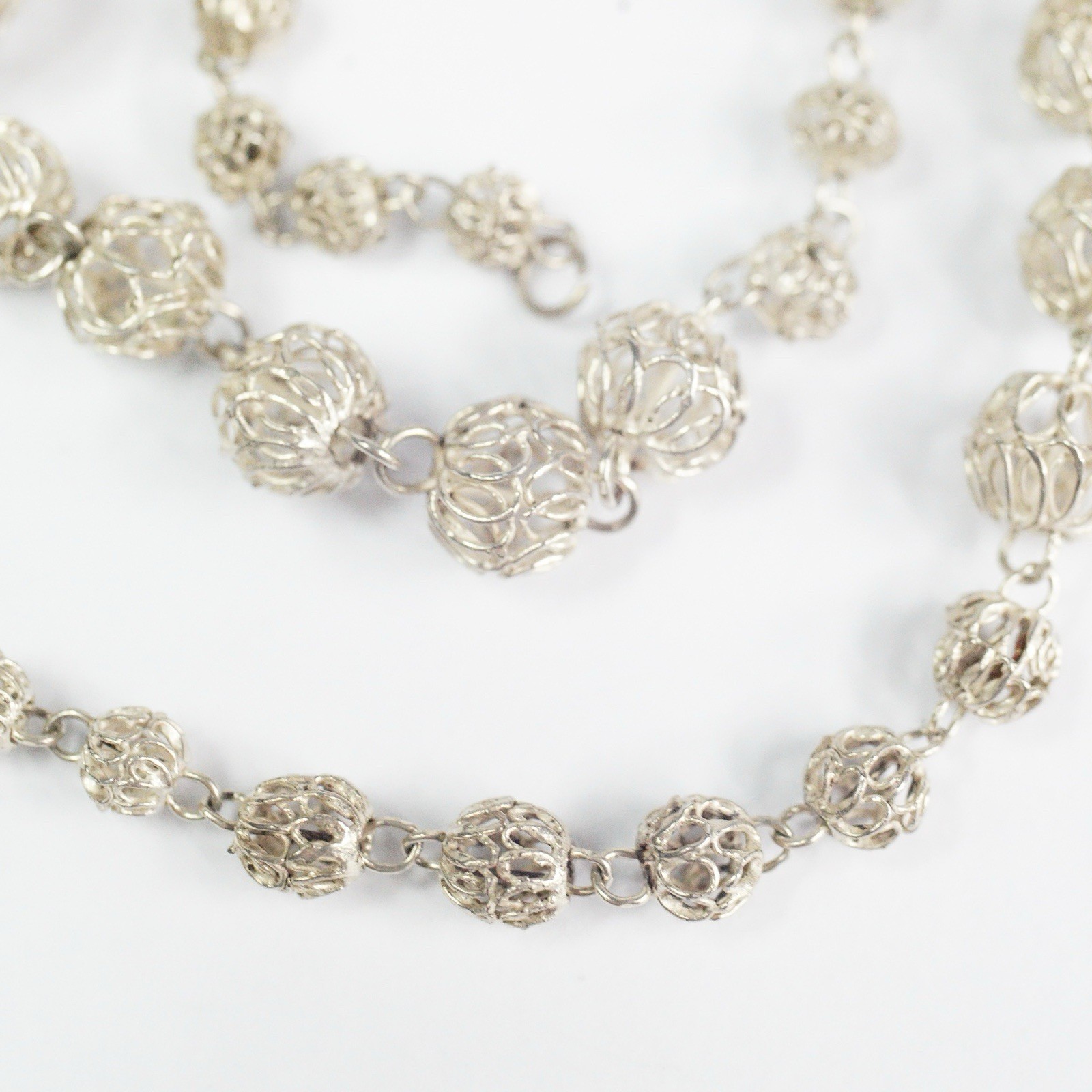 Vtg Sterling Silver Filigree Cannetille Graduated Ball Bead Necklace 19” 17.97 g