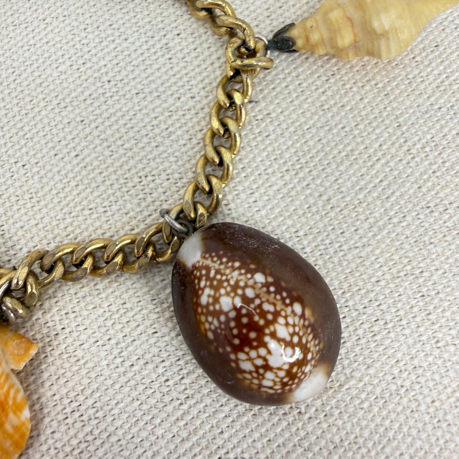 Sea Shell Charm Bracelet Vintage Natural Gold Tone Curb Chain Boho Coastal