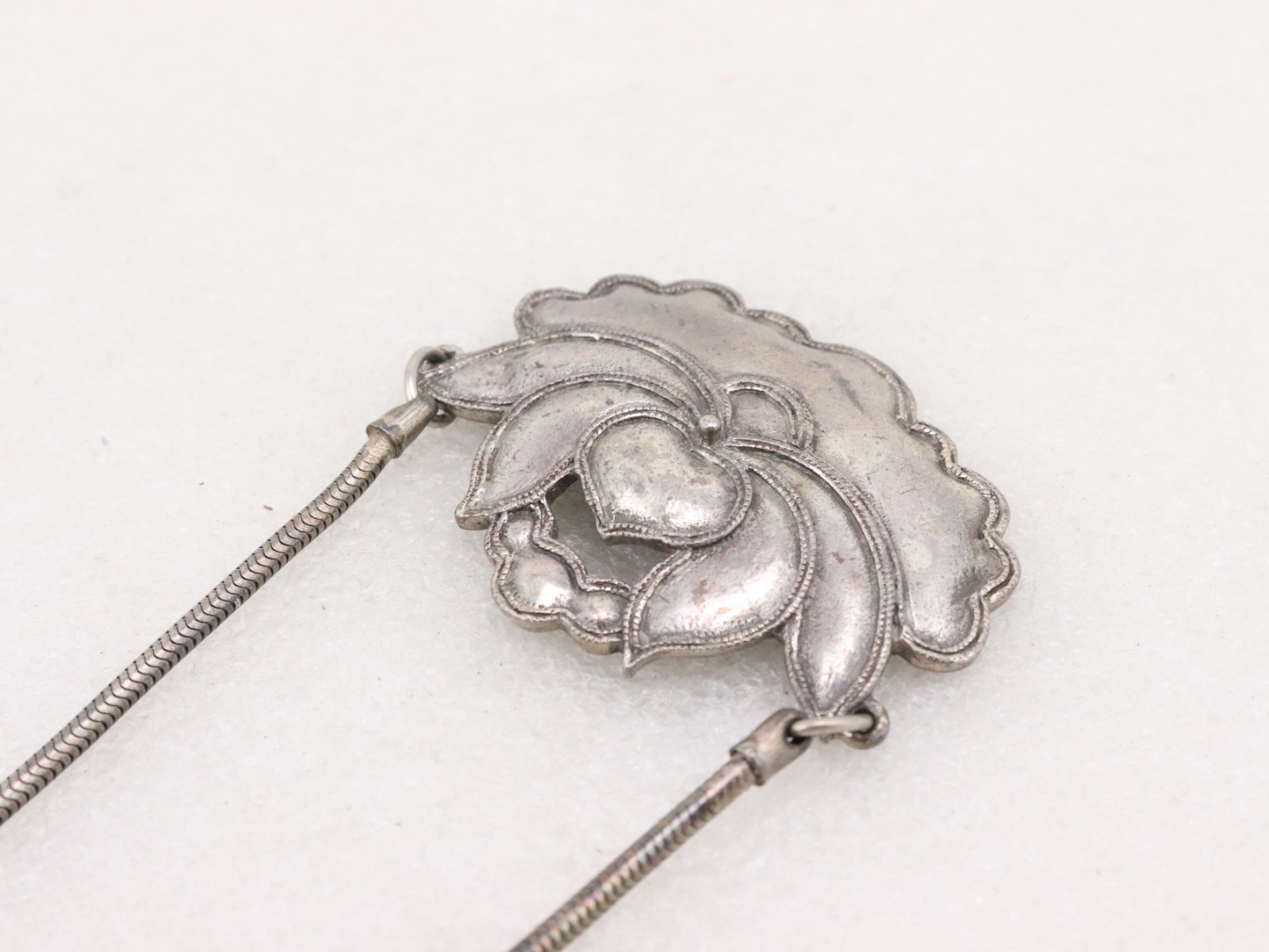 20″ Vintage Alva Museum Replicas Lotus Flower Necklace Antique Silver Tone