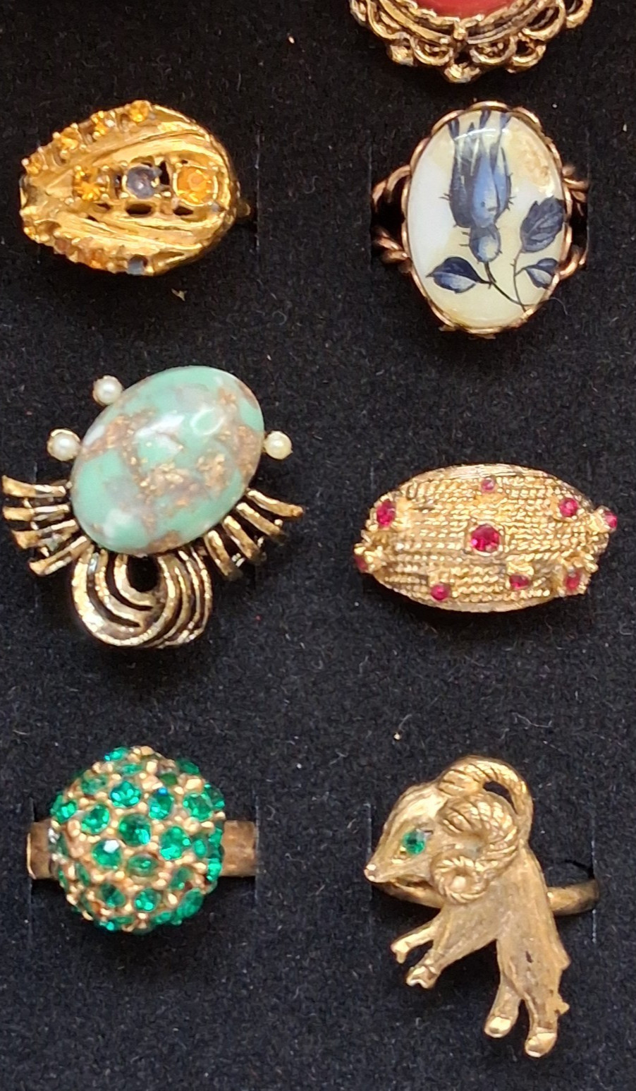 Lot (12) VTG Costume Cocktail Cluster Glamour Adjustable rings Mid Century