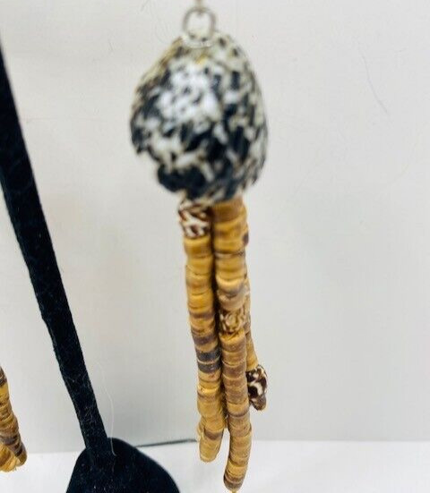 Vintage Shell Post Dangle Drop Earrings 4.5″ Long