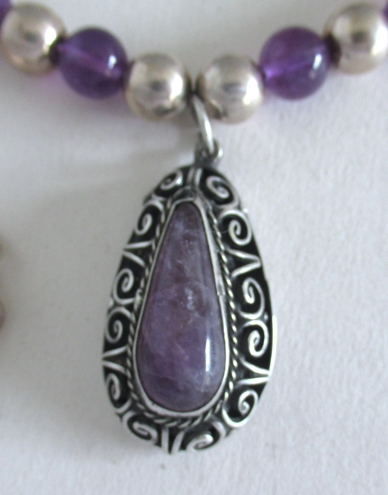 STERLING & AMETHYST MEXICO PENDANT & NECKLACE, 22 INCHES, 8.5MM WIDE, 49 GRAMS