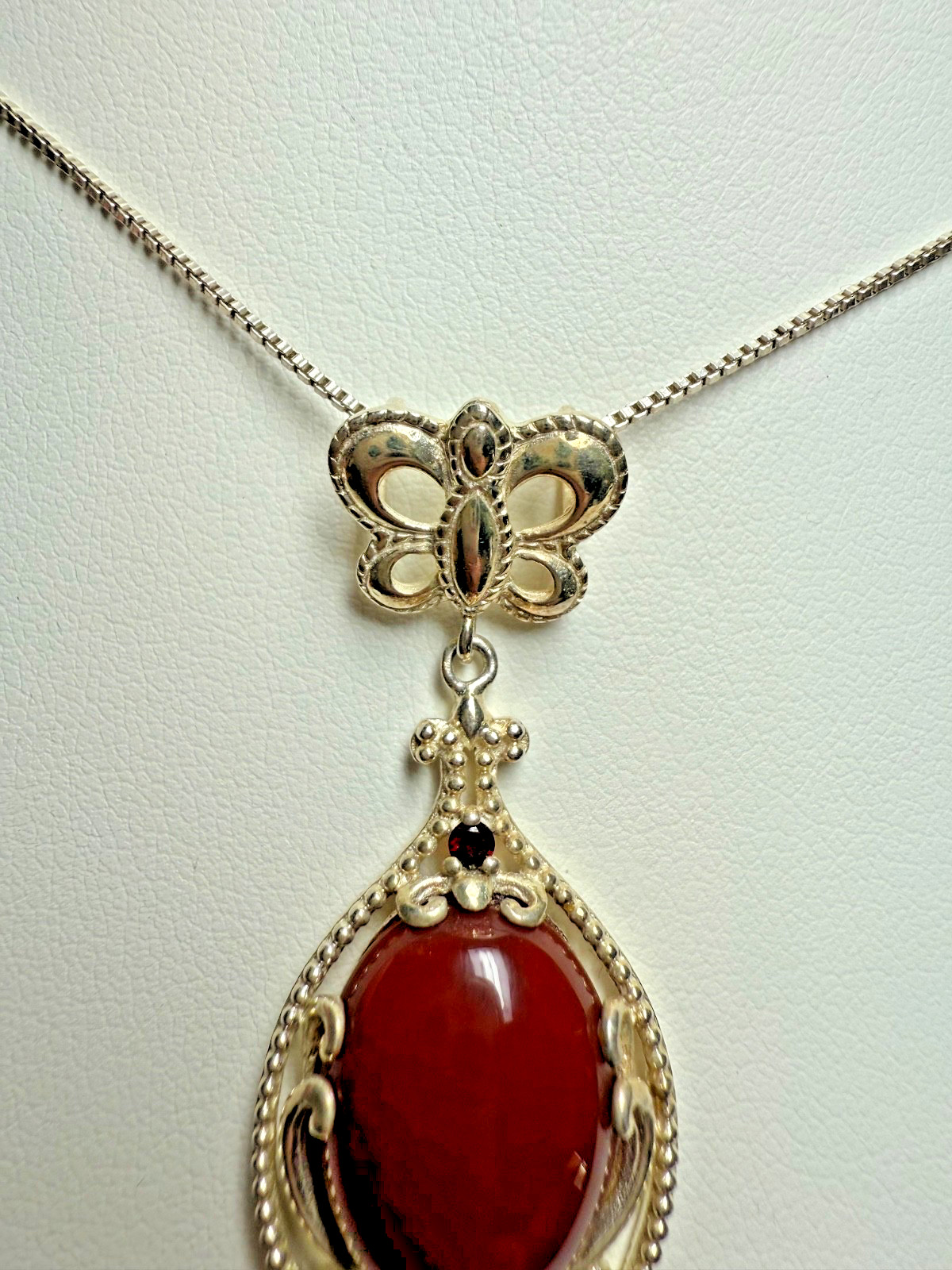 VTG Kit Heath Sterling Silver Butterfly Necklace Earrings Set Red Cabochon 925