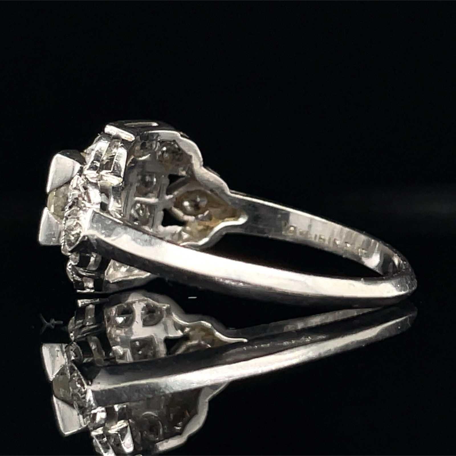 Art Deco Old European Cut Diamond Ring Set In Platinum