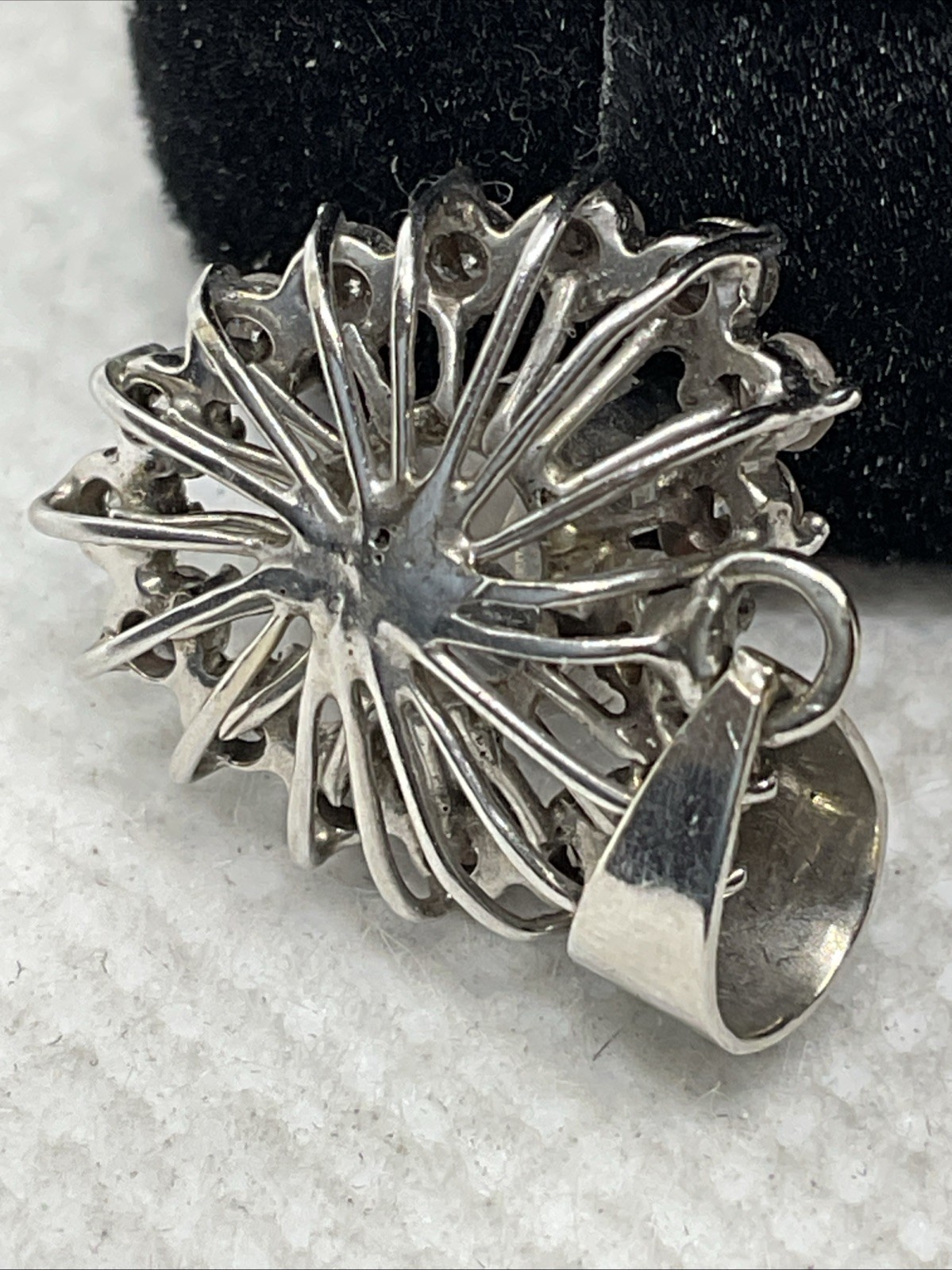 VINTAGE HANDMADE 8K White Gold Solitaire Diamond w/Accents Pendant & 11K Lock
