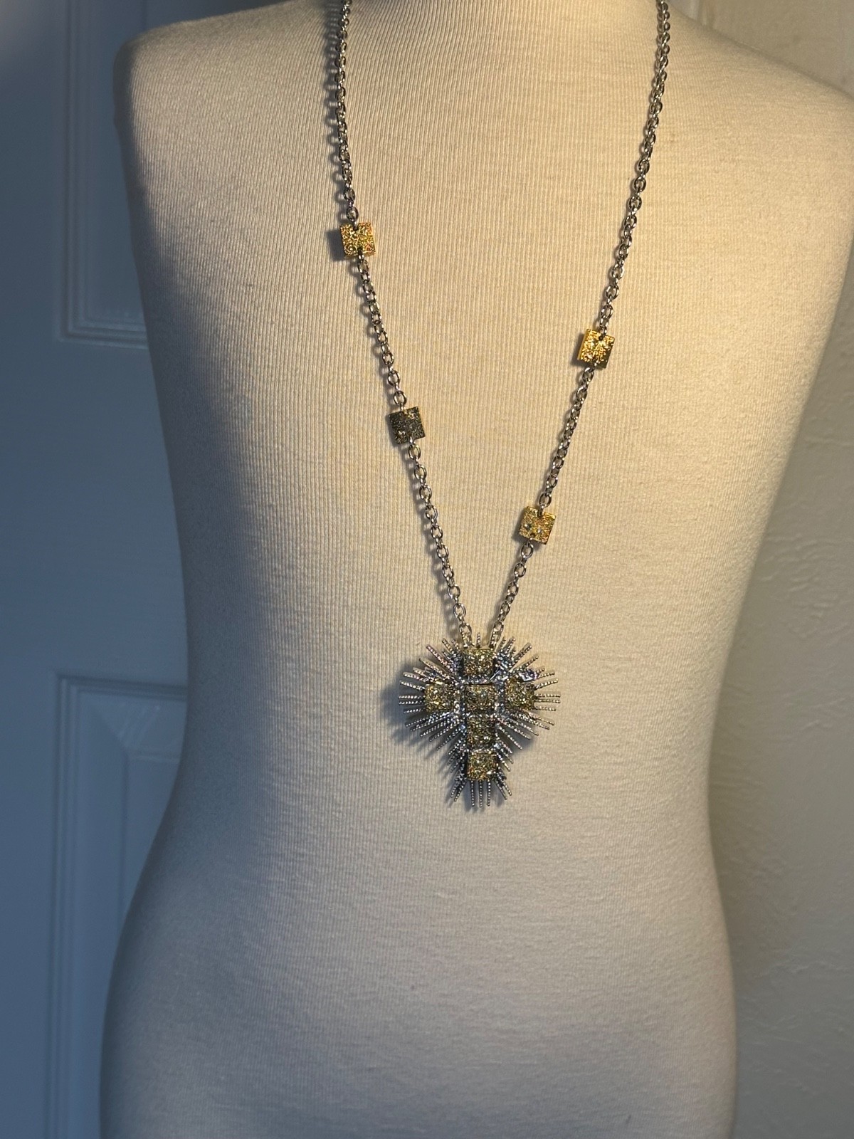 Real Collectibles by Adrienne Spike Cross Cz Pendant Long Necklace Box